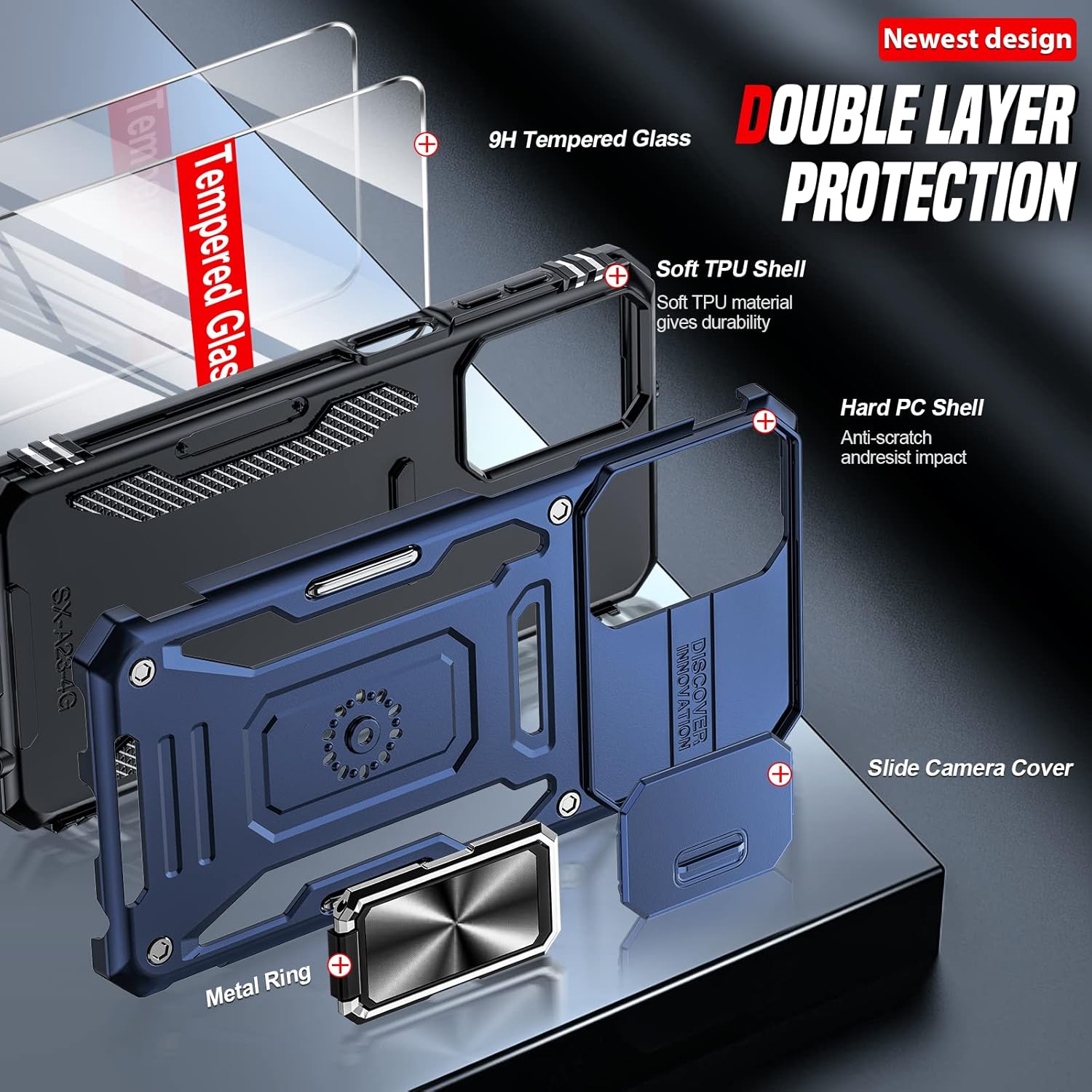 LeYi Funda para Samsung A23 5G no compatible con A23 UW con 2 protectores de pantalla, resistente a prueba de golpes con cubierta deslizante para