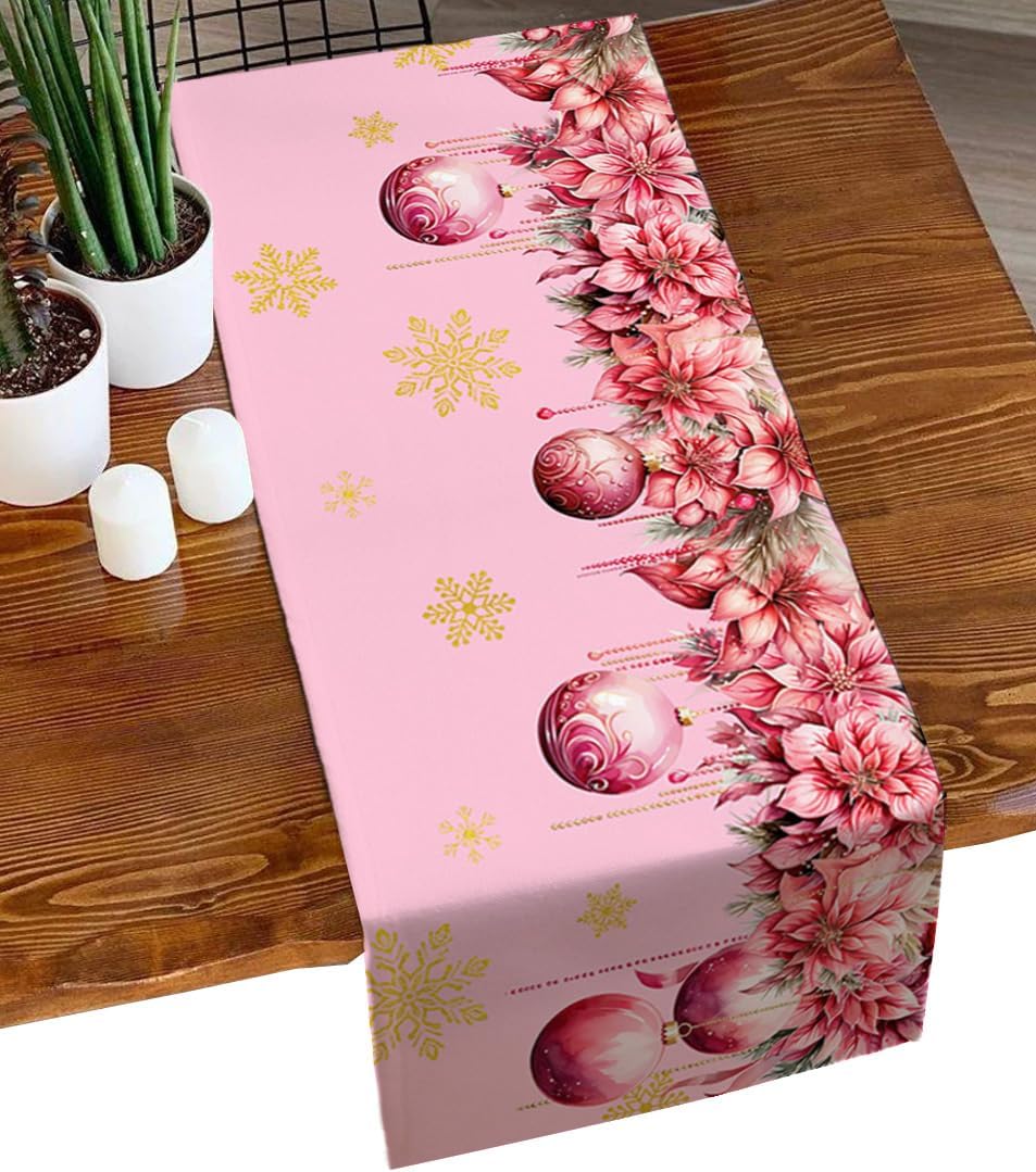 Camino de mesa de copo de nieve de Navidad de 36 pulgadas corto, lino de algodón, cocina, comedor, mesa auxiliar, decoración de tocador, camino de