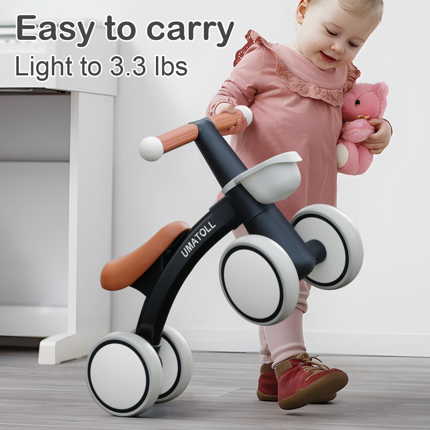 Umatoll Bicicleta de equilibrio de bebé para niños de 1 año, bicicleta de equilibrio para niños de 12 a 24 meses con canasta extraíble, asiento