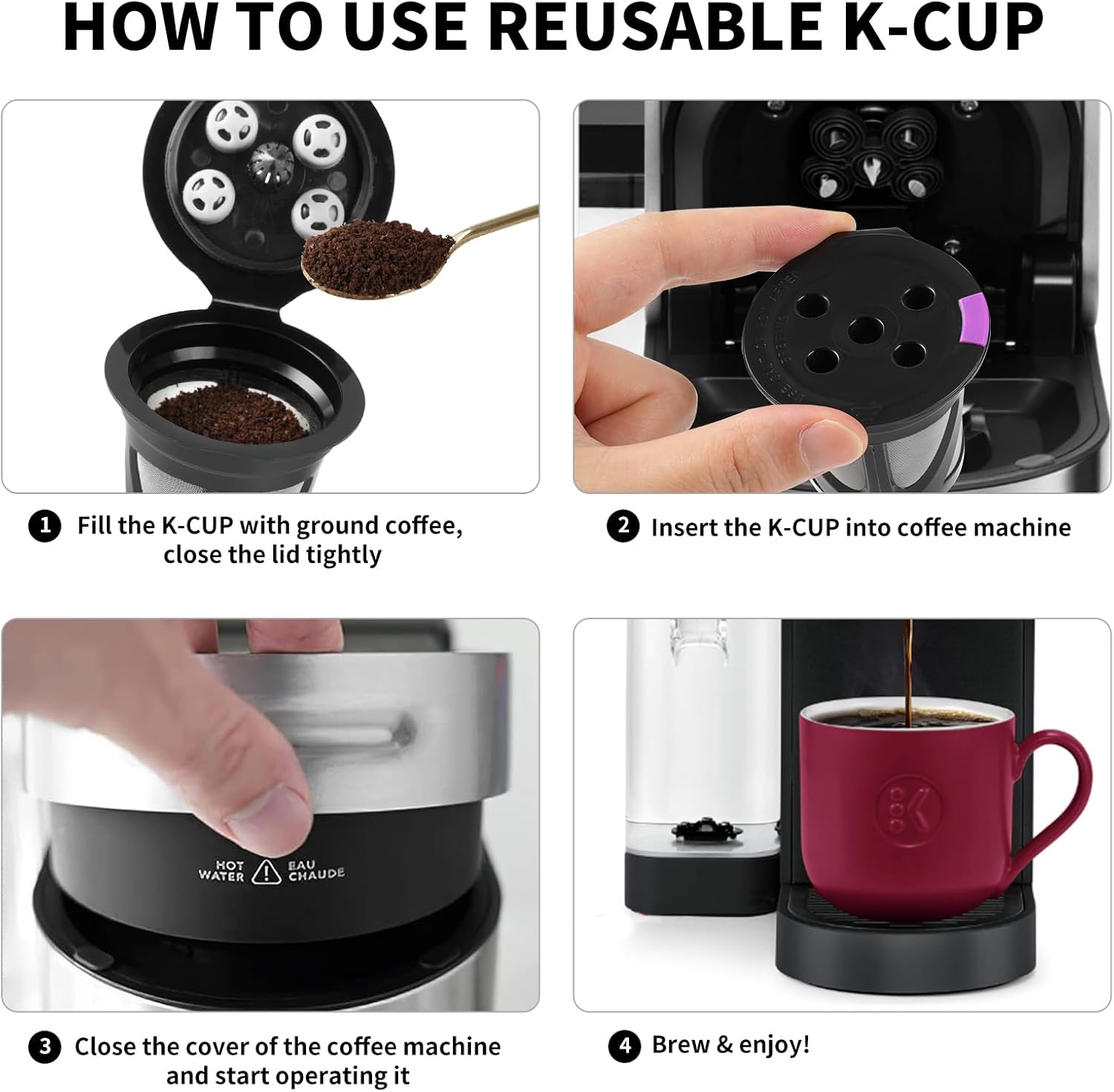 Tazas K reutilizables para Keurig, paquete de 2 cápsulas de café recargables universales K CUP con 5 agujeros, específicamente diseñadas para Keurig