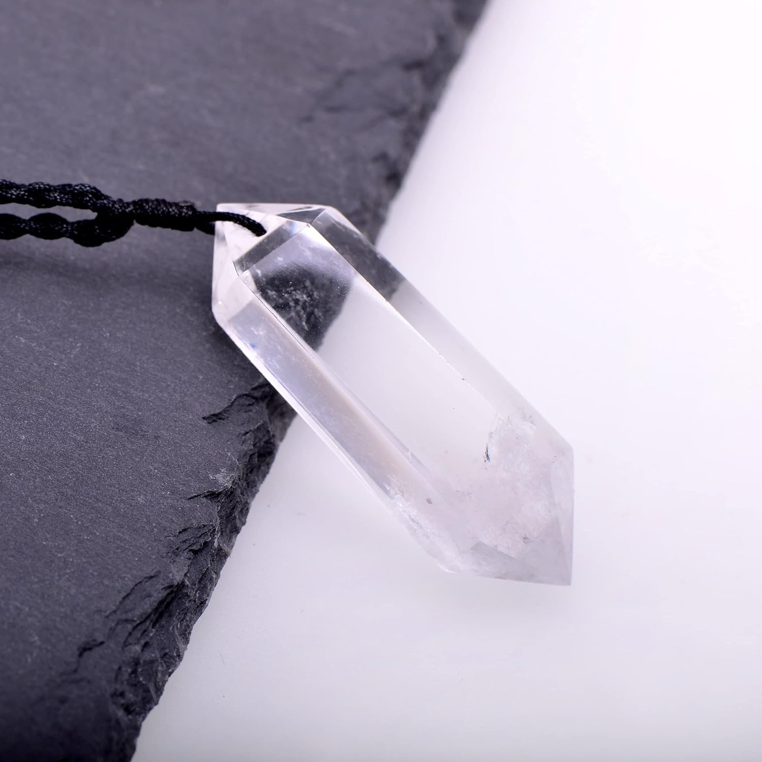 2 Inches Large Healing Crystal Necklace White Quartz Pendant with Adjustable Cord