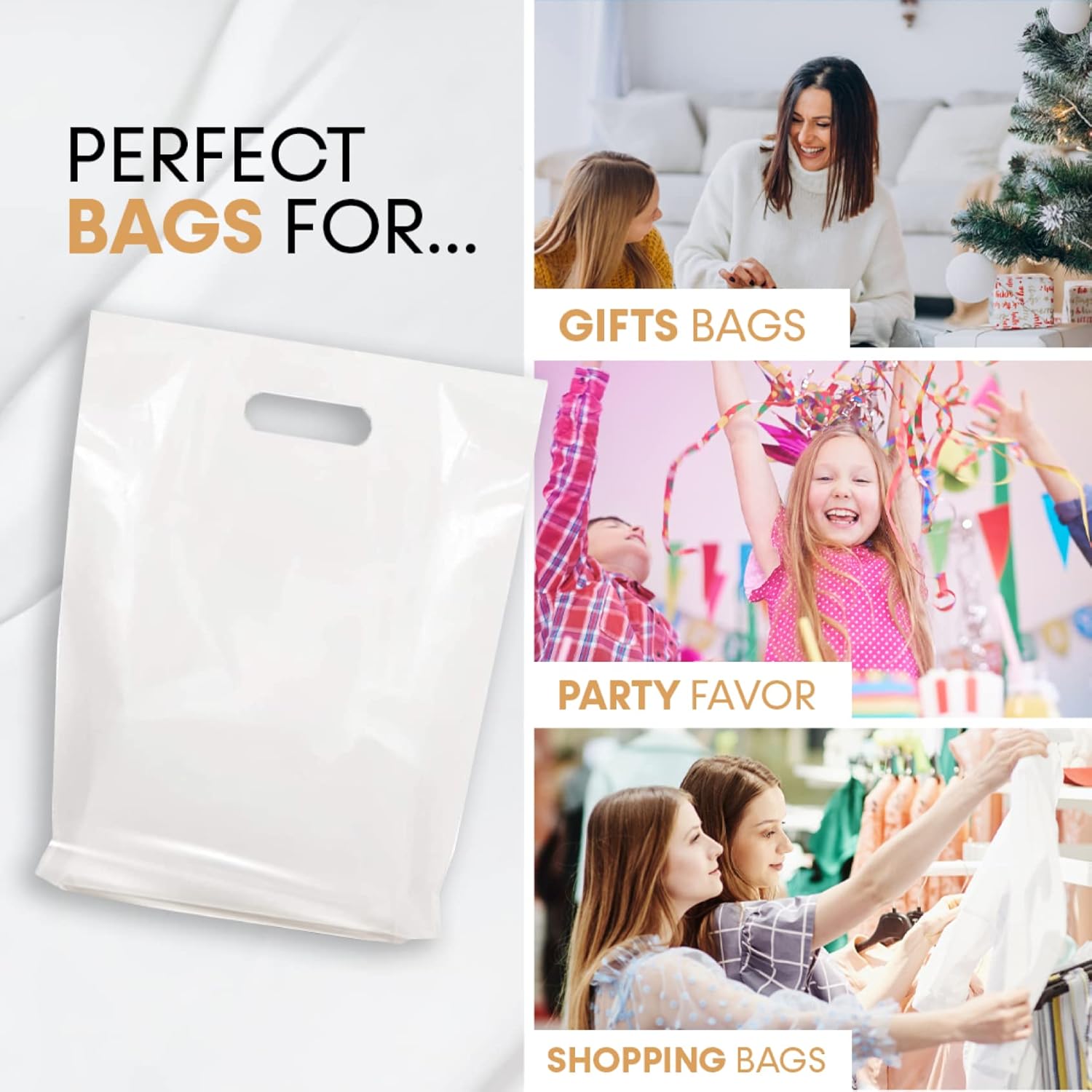 Bolsas de plástico blanco para tienda, diferentes tamaños de 9 x 12 pulgadas, 12 x 15 pulgadas, 15 x 18 pulgadas, paquetes de 100200500 bolsas de