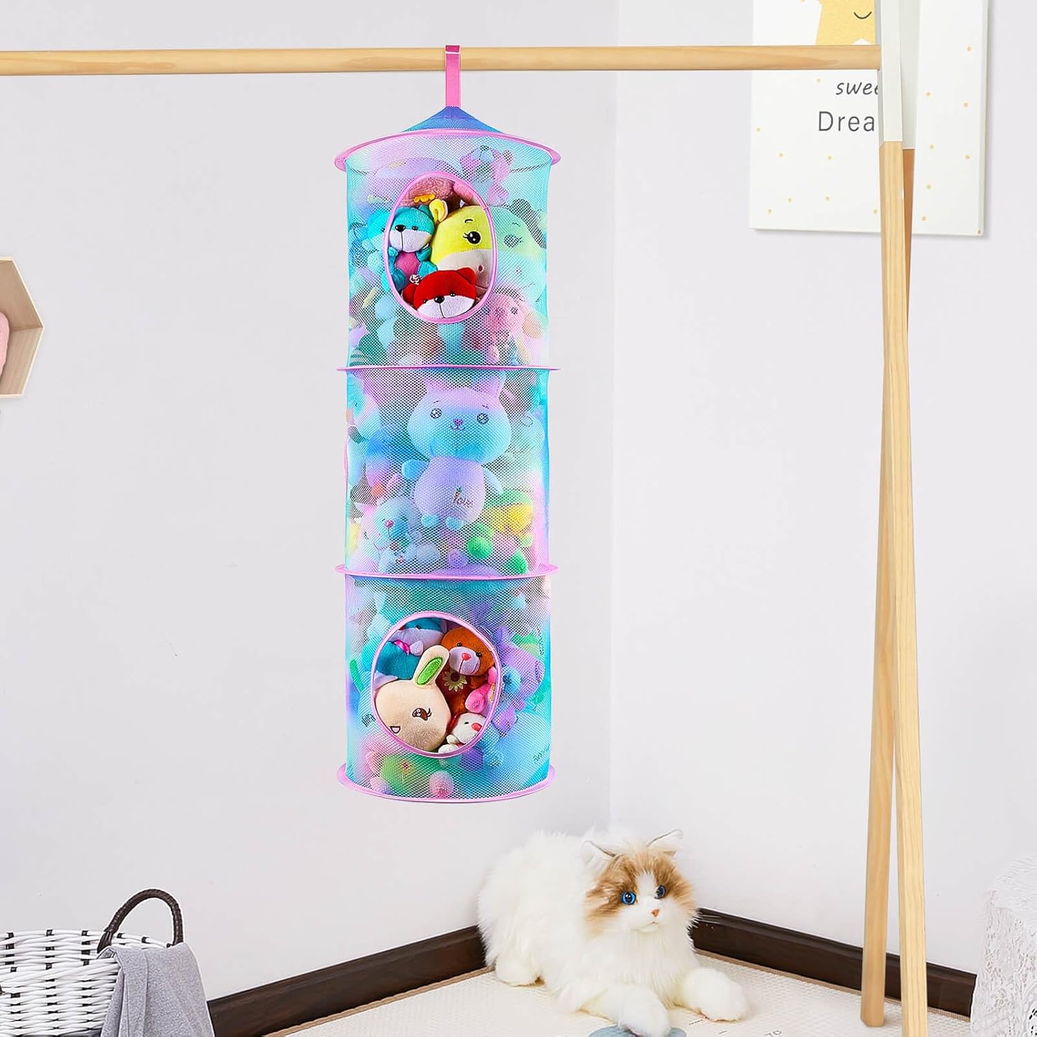 Basumee Red de animales de peluche o hamaca para colgar animales de peluche, hamaca de red de juguetes para animales de peluche, hamaca de malla