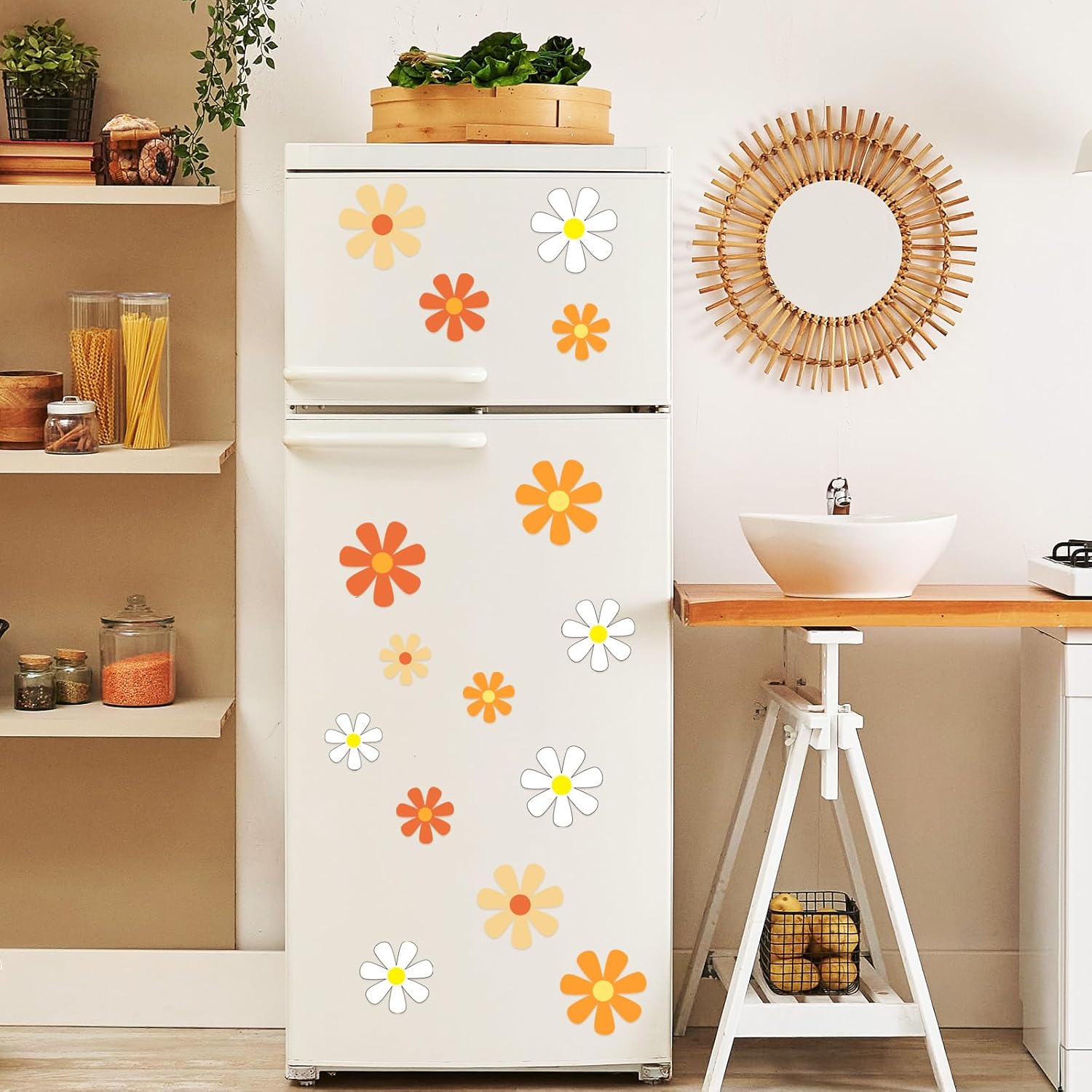 Whaline Imán de flores para automóvil, diseño de flor hippie, diseño de margarita, imán de recorte retro magnético hippie, imanes de nevera para