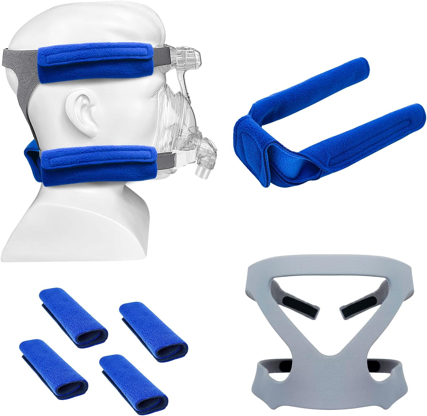 Nataku Suministros CPAP 3 en 1, incluye correas de repuesto CPAP, paquete de 4 fundas para correas de CPAP, cojines para el cuello y caja de