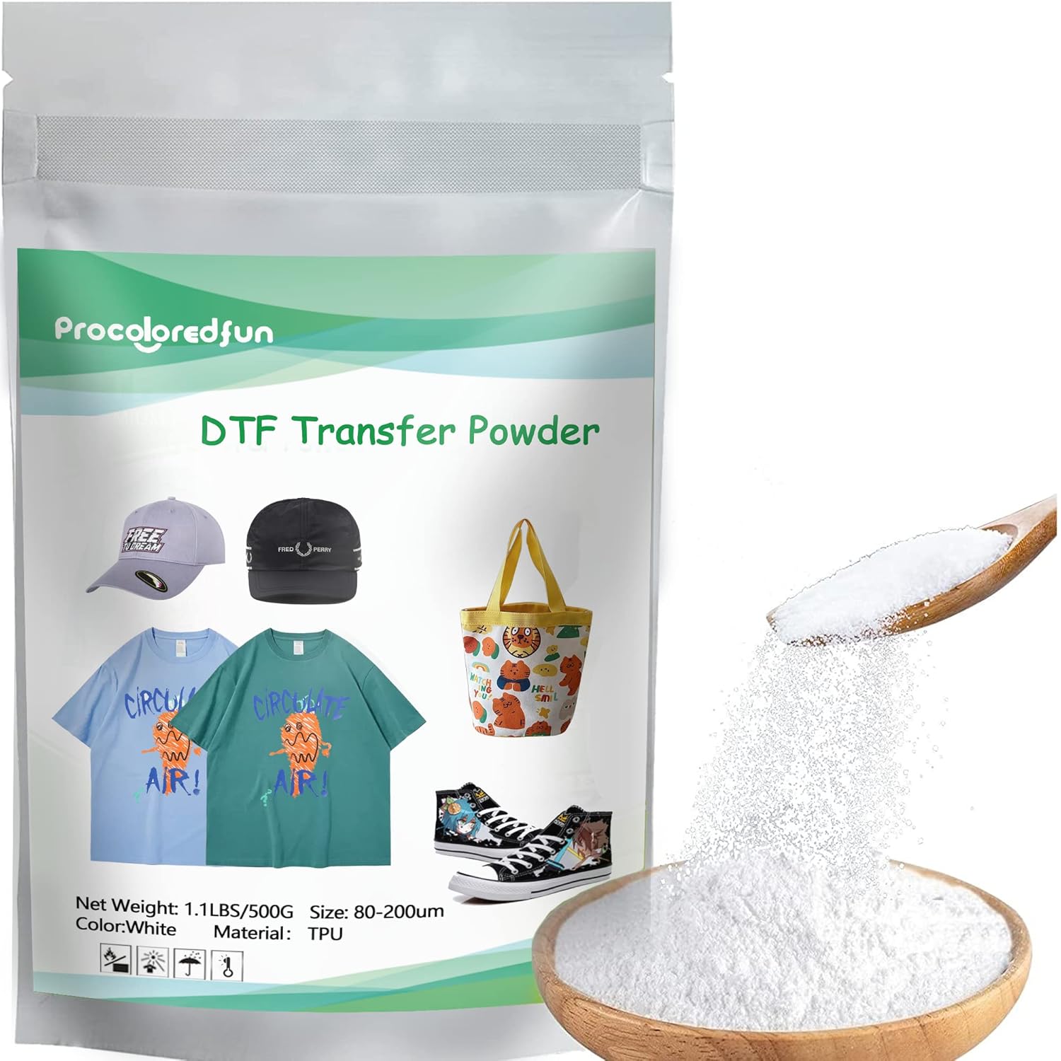DTF Polvo Blanco Adhesivo Digital Transferencia Hot Melt, Polvo de transferencia DTF para prendas de color negro u oscuro, polvo DTF PreTreat para