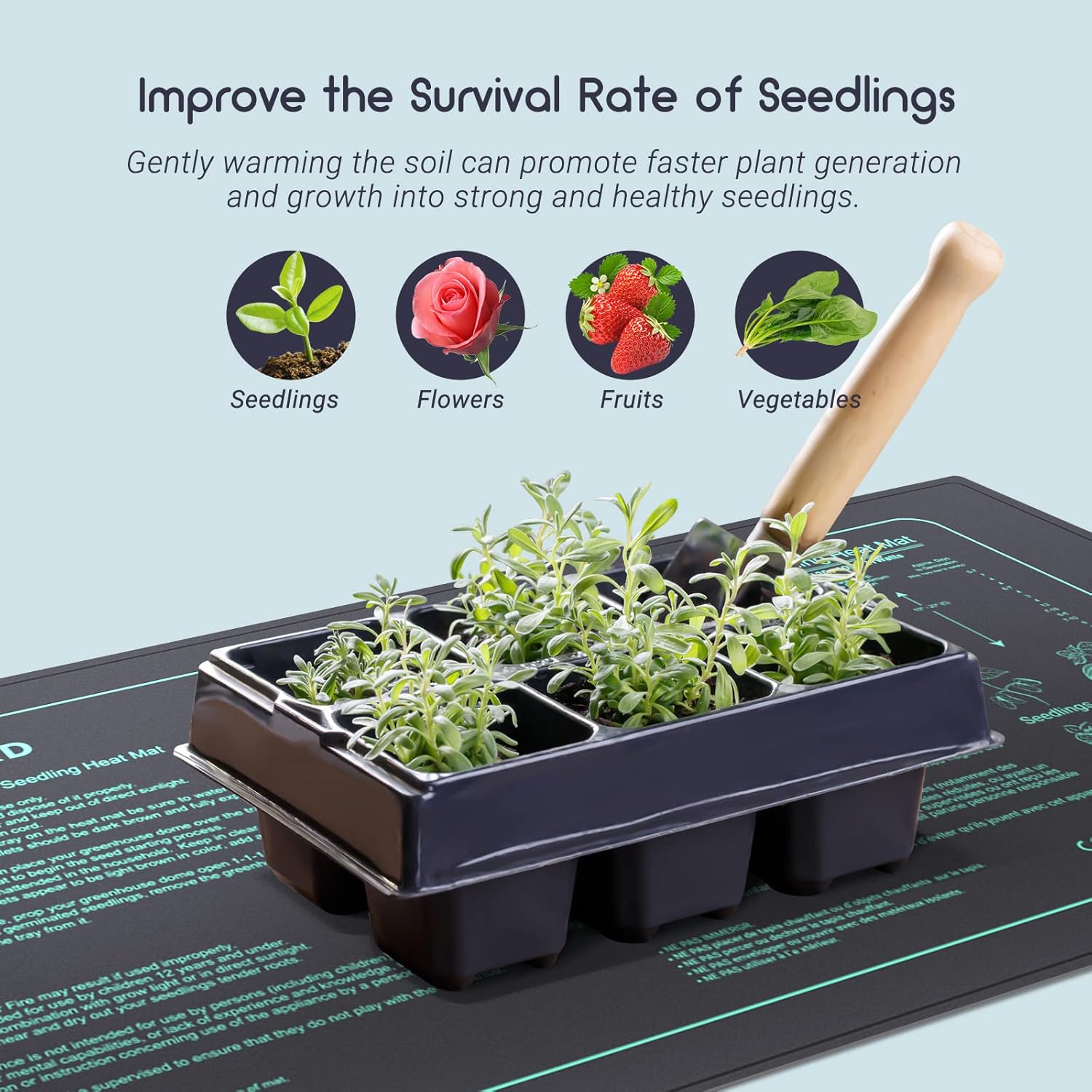 Alfombrilla térmica impermeable duradera de 10 x 20.75 pulgadas, almohadilla térmica hidropónica cálida para germinación de plantas de interior,