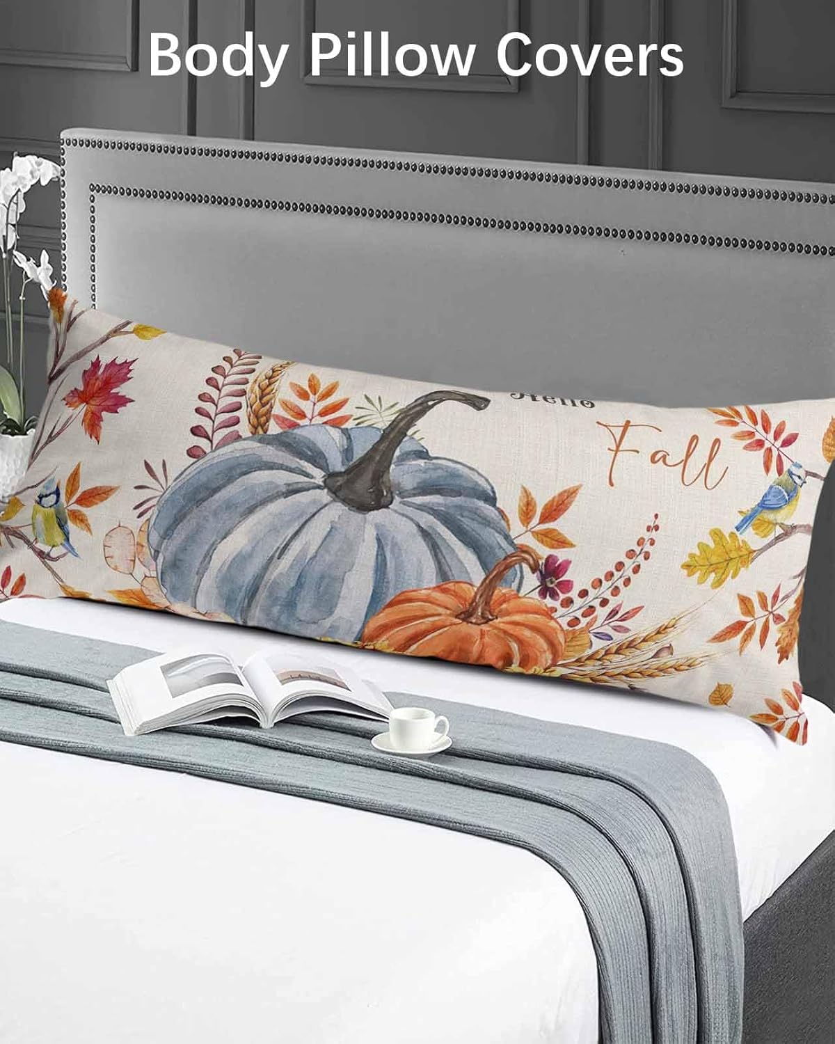Funda de almohada corporal de otoño de Acción de Gracias, fundas de almohada suaves decorativas para sofá largo y lumbar, funda de cojín con cierre