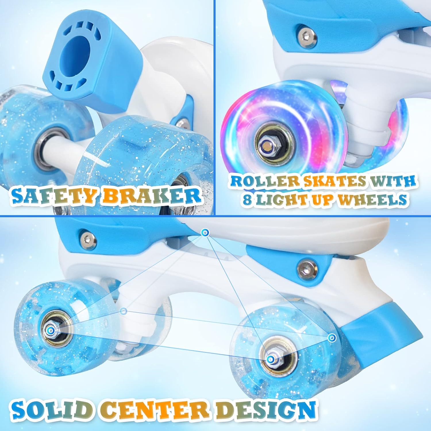 MammyGol Patines de ruedas para niñas y niños, 4 tamaños ajustables de arco iris, patines cuádruples con todas las ruedas iluminadas para niños