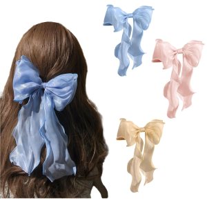 papasgix Pinzas para el pelo para mujer, cintas para el cabello, pinzas para el pelo grandes, color sólido, cinta larga de seda, lazo para el papasgix Pinzas para el pelo para mujer, cintas para el cabello, pinzas para el pelo grandes, color sólido, cinta larga de seda, lazo para el