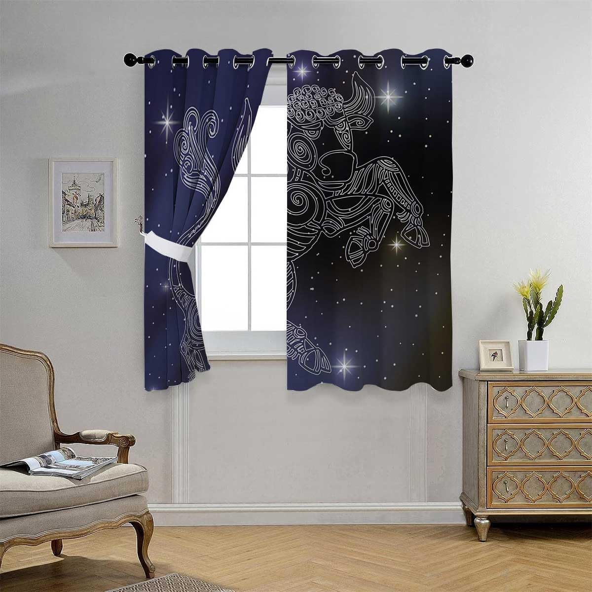 YANFENQI Cortinas para Cuarto Taurus Divisor De Habitaciones Boho Cortinas de 55 pulgadas de ancho por 45 pulgadas de largo, 2 paneles