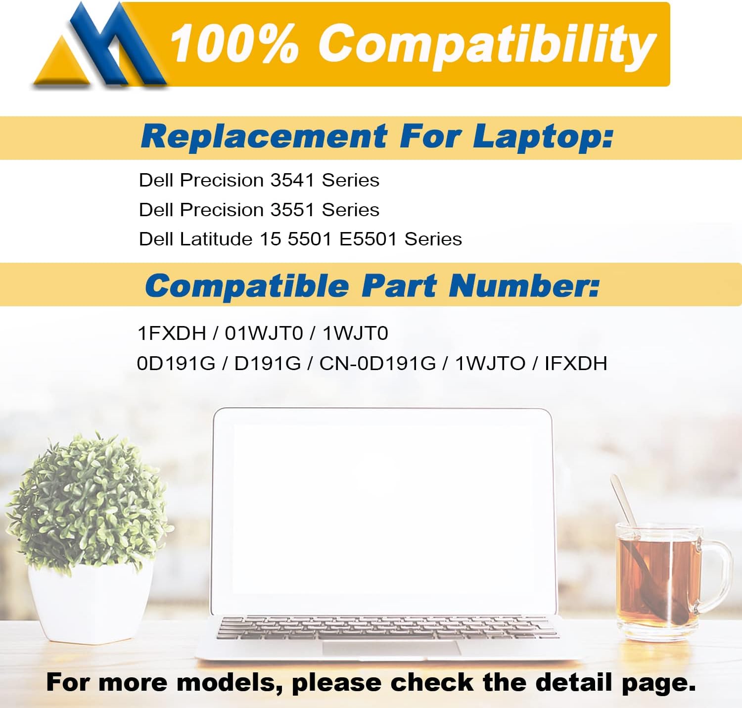 Batería de repuesto para laptop 1FXDH 1WJT0 para Dell Precision 3541 3551 Latitude 15 5501 5511 E5501 E5511 Series 01WJT0 D191G 0D191G CN-0D191G