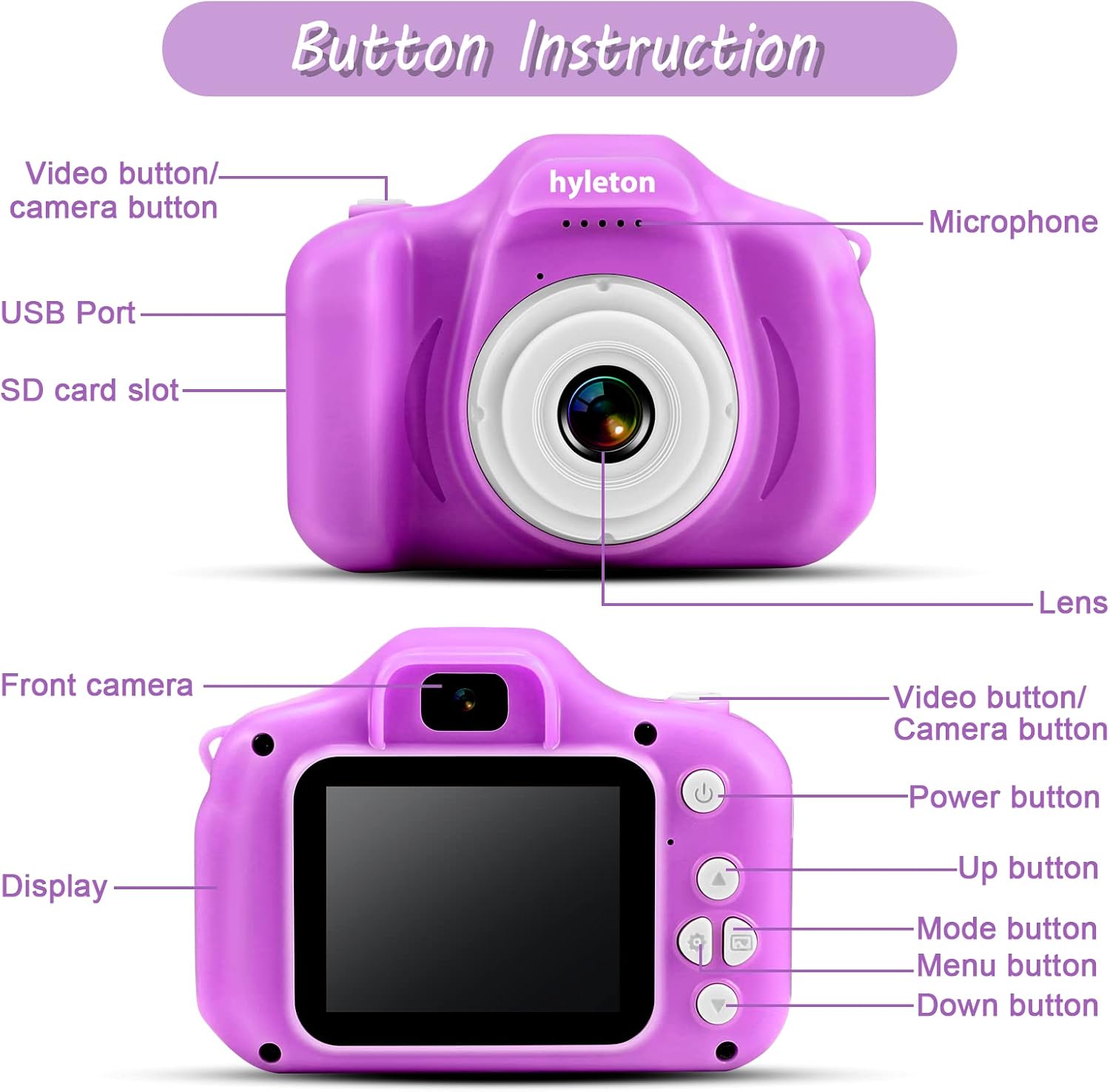 hyleton Cámara digital para selfie para niños, juguetes de cámara de video para niños de 3, 4, 5, 6, 7, 8, 9 años, regalo de cumpleaños de Navidad