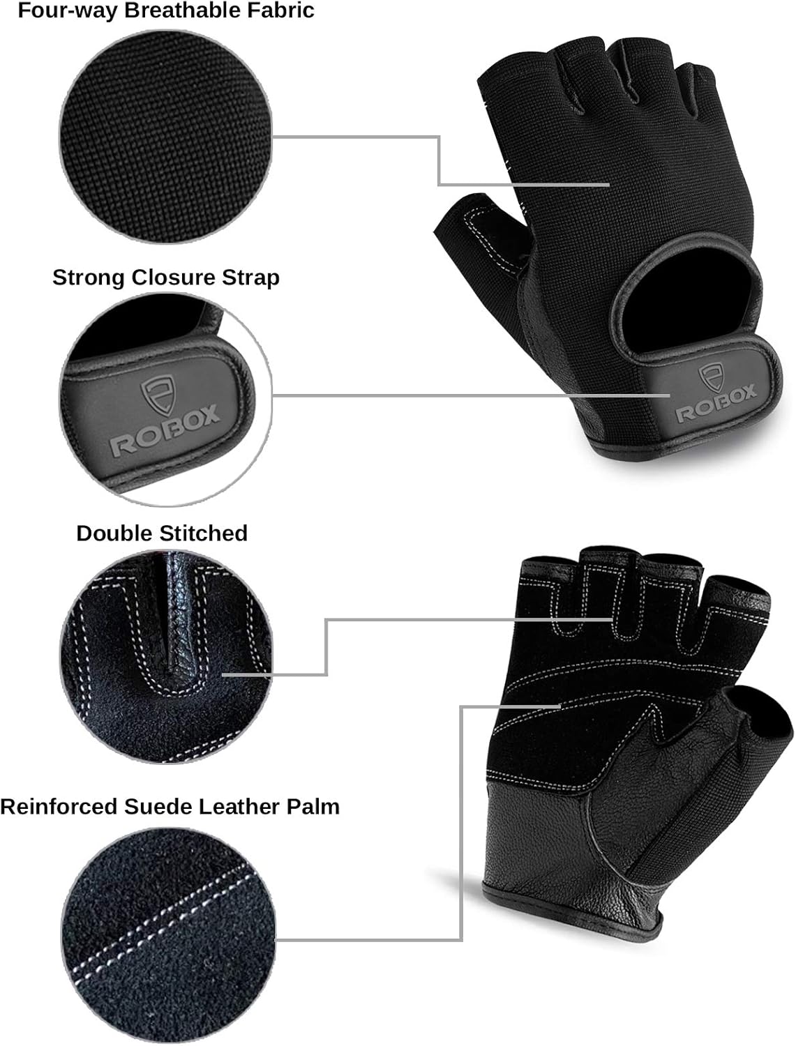 ROBOX Guantes de entrenamiento para hombres y mujeres, transpirables, para ejercicio, entrenamiento, gimnasio, para levantamiento de pesas