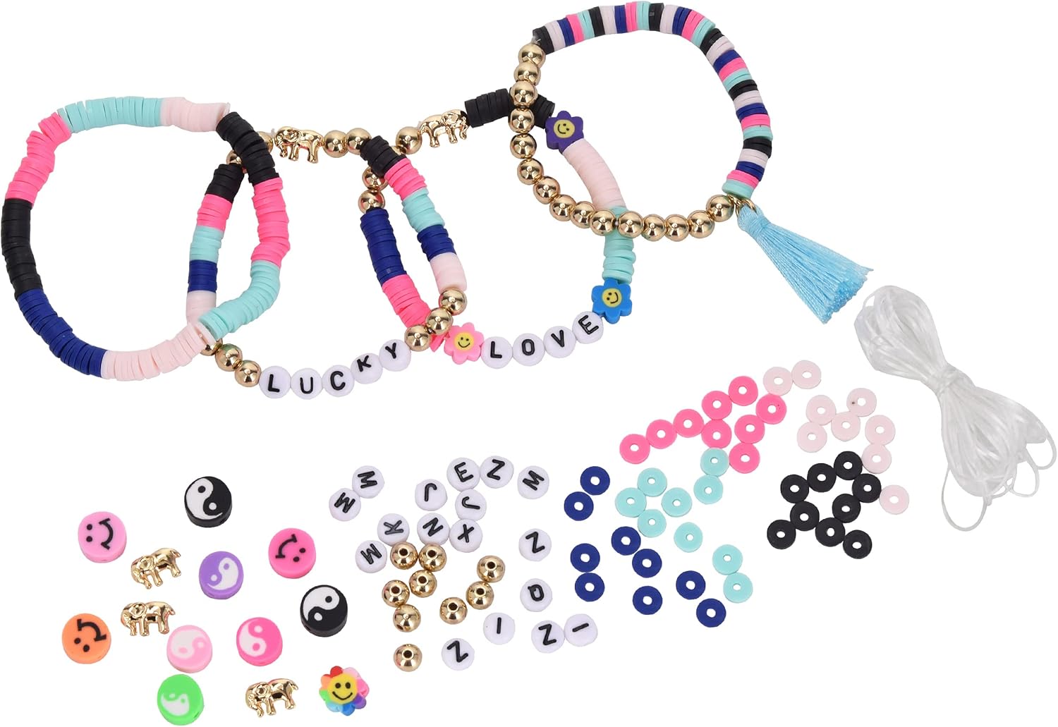 Ivory Ella Kit de fabricación de joyas para niñas, adolescentes, 730 piezas, suministros incluyen cuentas mixtas, discos, dijes, borla, cuerda