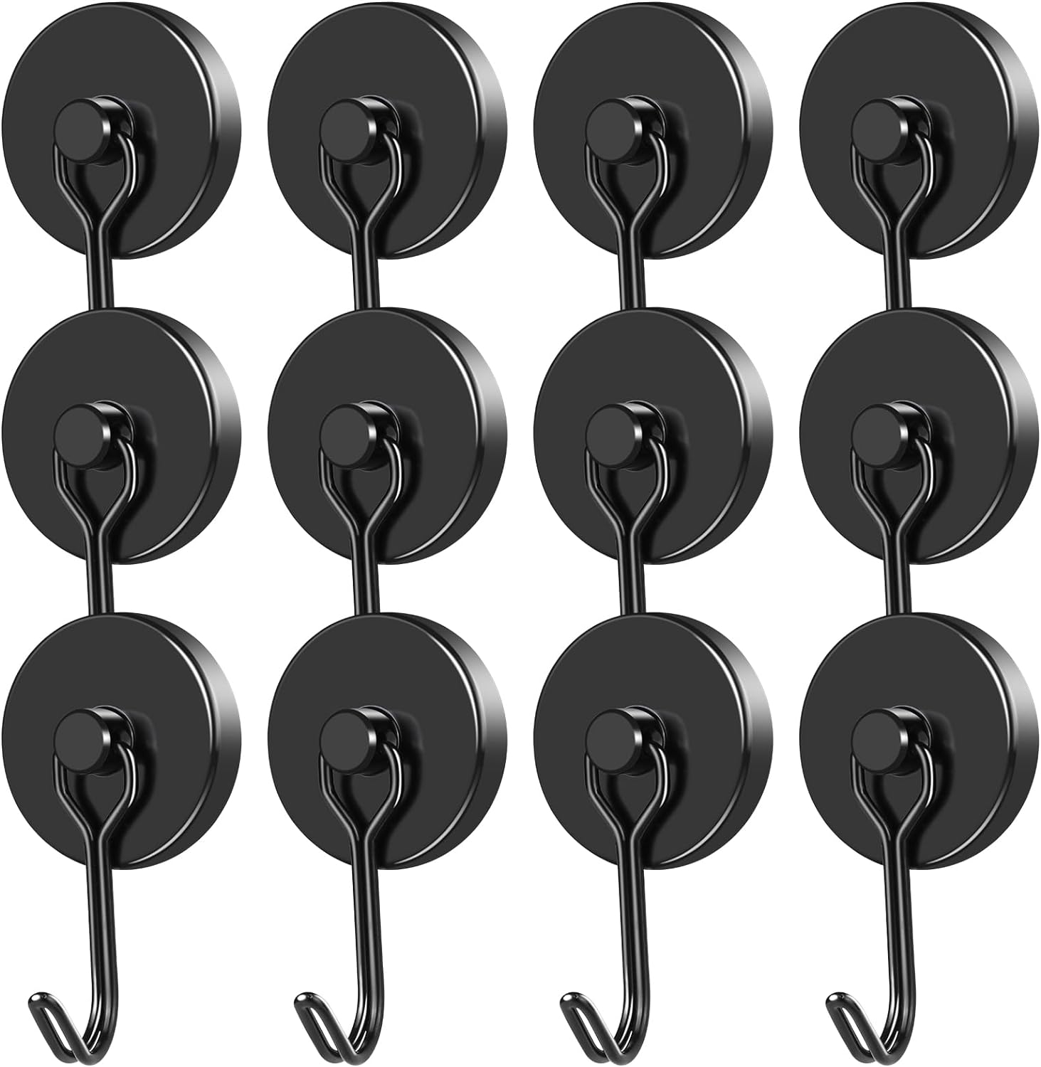 MIKEDE Ganchos magnéticos fuertes, ganchos magnéticos giratorios de 110 libras, ganchos magnéticos de neodimio negros resistentes para colgar,