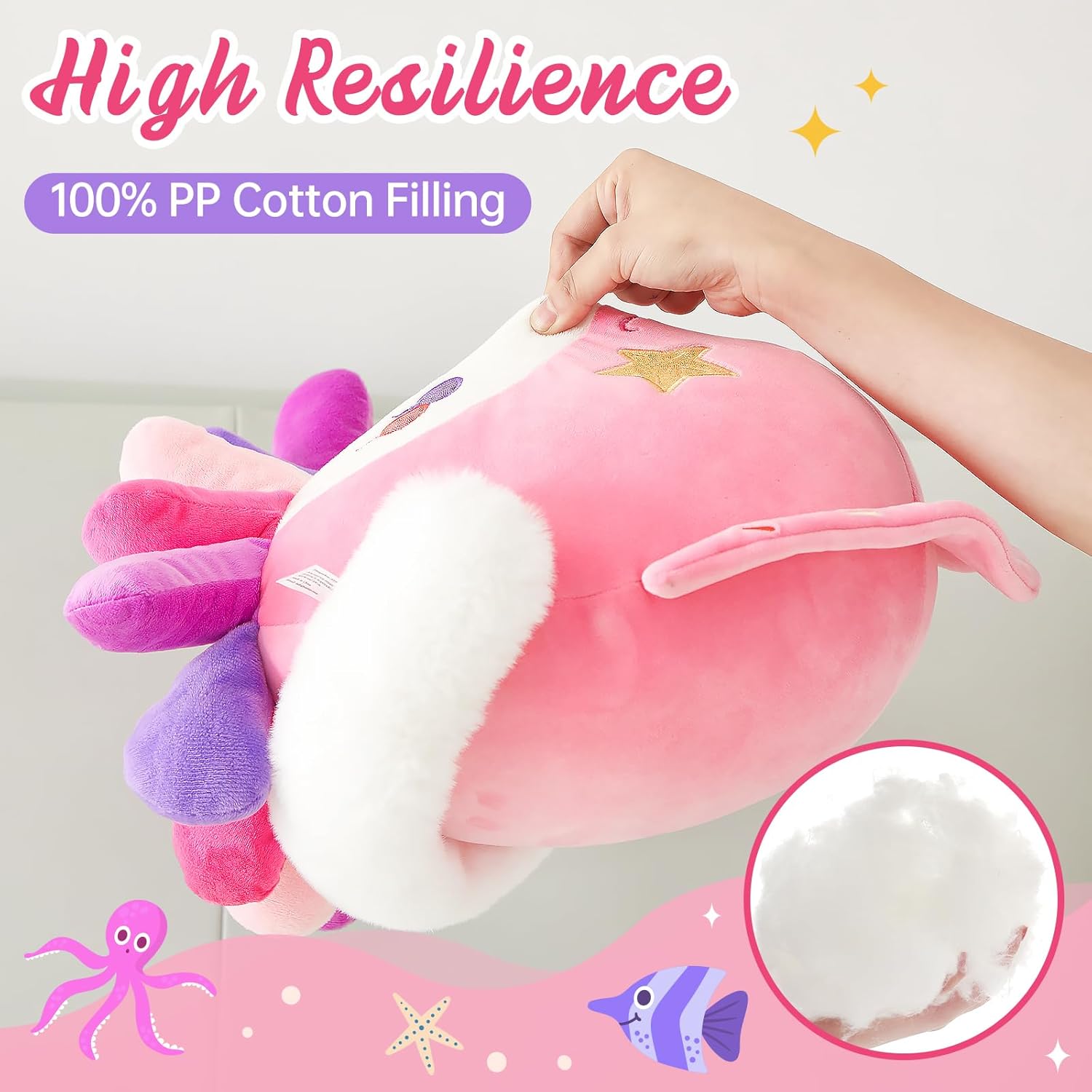 Houwsbaby Almohada de peluche de calamar de fiesta de 12 pulgadas, peluche de pulpo rosa, vida marina del océano, juguetes de animales de peluche de