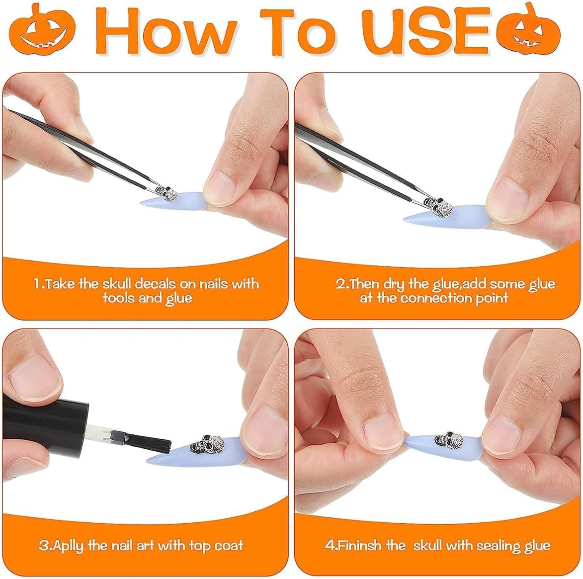 22 dijes para uñas de Halloween, diamantes de imitación plateados 3D para uñas, dijes de aleación de araña, calavera para decoración de uñas, cruz