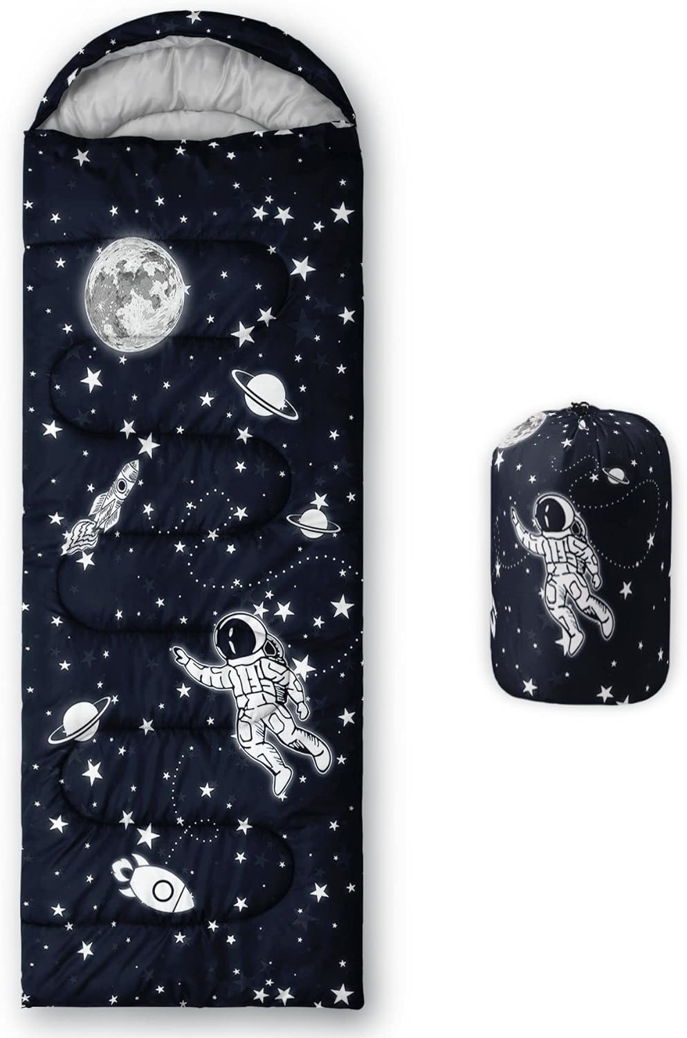 Datura home Saco de dormir para niños y niñas, estampado de cohete y astronauta, ligero, cálido, portátil, para exteriores, interior, impermeable,