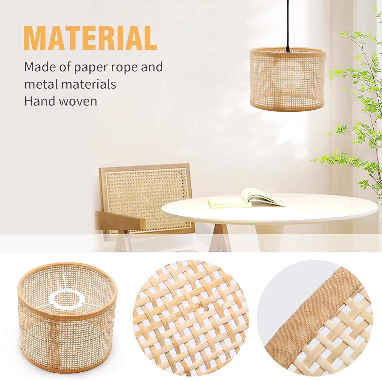 Pantalla colgante para lámpara colgante, delicada cubierta de luz tejida de ratán tejido, pantalla para lámpara de piso y lámpara de mesa,