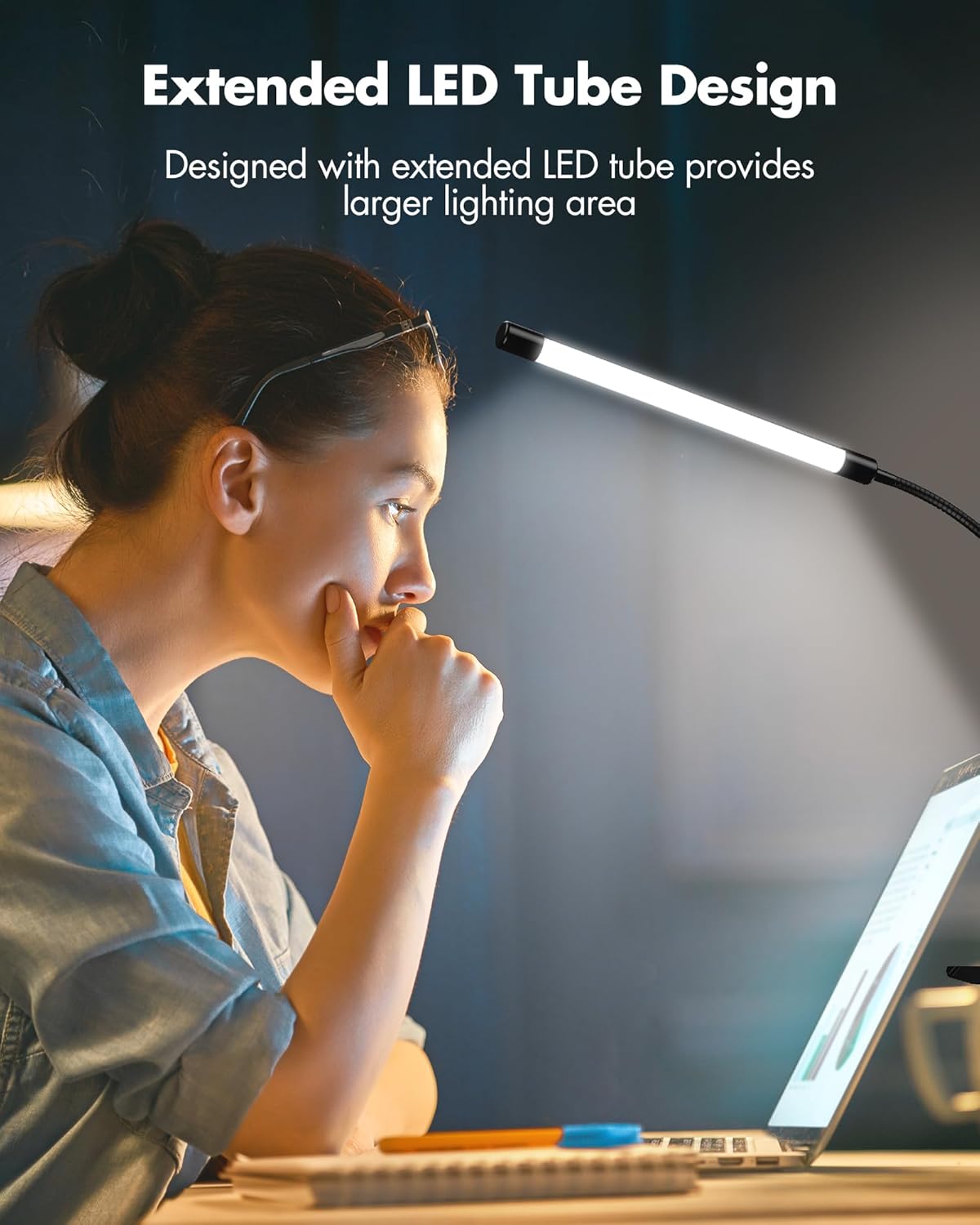 JHD Lámpara de escritorio LED con abrazadera, 10 niveles de brillo, cuello de cisne flexible de 12 pulgadas, lámpara USB de protección ocular,