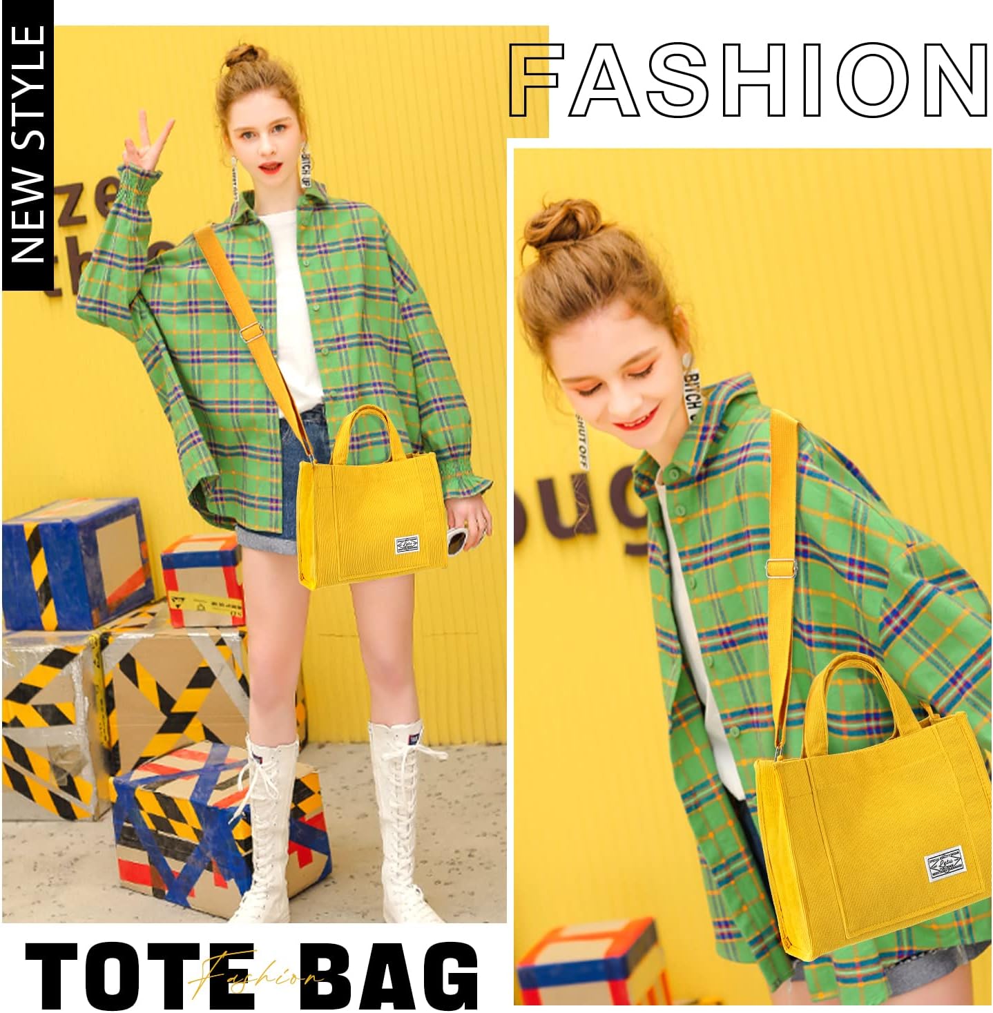 Bolsa de pana para mujer, pequeña bolsa de mano, mini bolsa estética cruzada, bolso de mano – Trabajo y viajes de compras