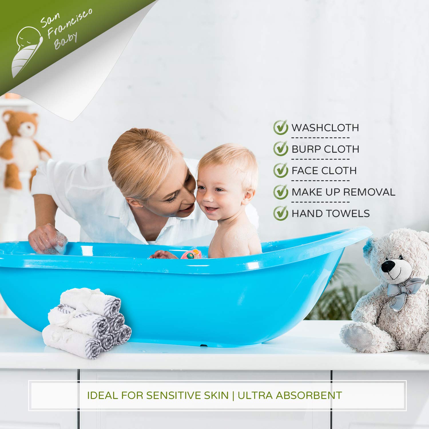 6 paños para bebé, 10 x 10 pulgadas, toallas de cara y baño para pieles sensibles, toallitas de tela suave para recién nacidos, niños pequeños y