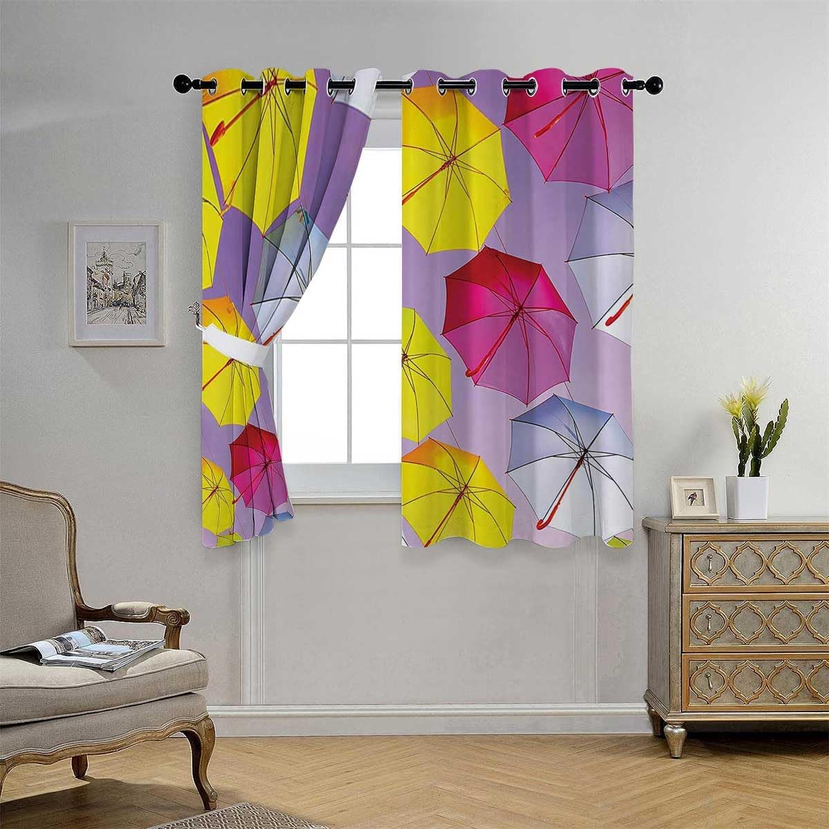 Cooling Curtains Apartment Decor Grommet Short Glass Door Curtains Cortinas para Ventanas De Cuarto 55Inch Width by 72Inch Length,2 Panels
