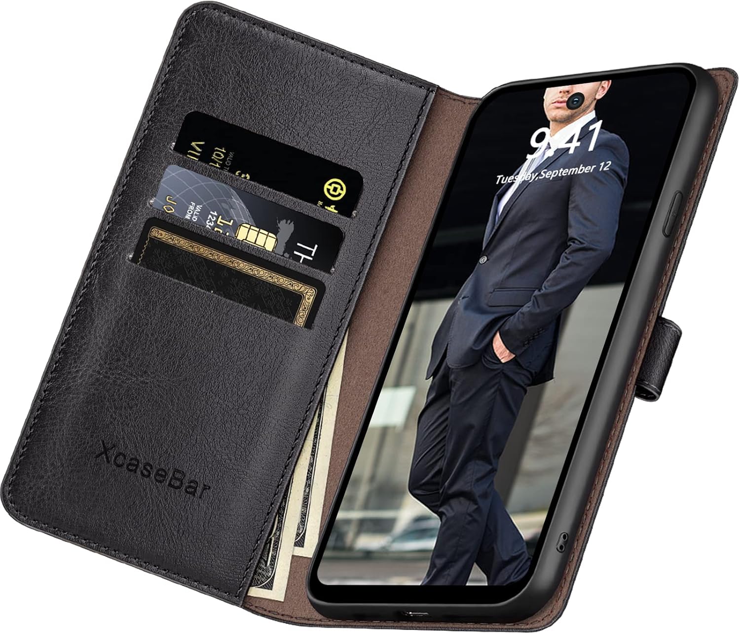 XcaseBar Funda para Samsung Galaxy A14 5G con bloqueo RFID, soporte para tarjetas de crédito, libro de folio con tapa de piel sintética, funda