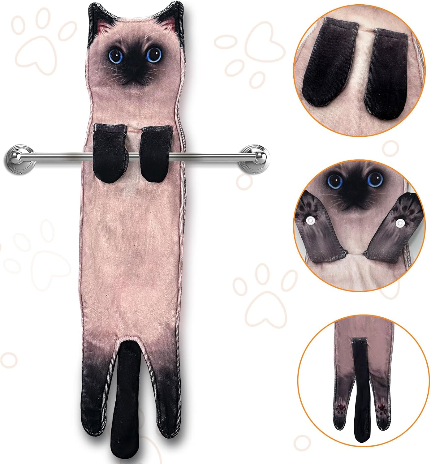 PAT JUUMG Divertidas toallas de mano de gato para baño, cocina, toalla de gato, bonitas toallas decorativas para colgar, súper absorbentes, suaves,