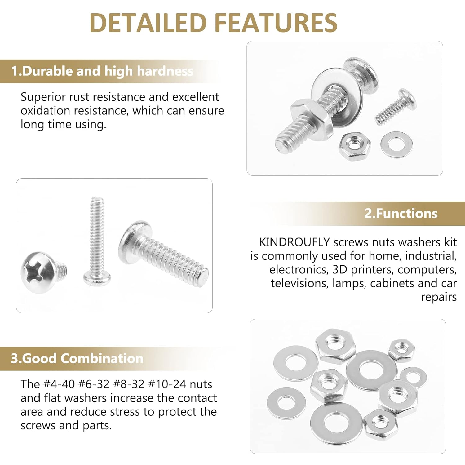 722 piezas #4-40#6-32#8-32#10-24, kit surtido de tornillos de máquina Phillips de cabeza plana, acero inoxidable 304, rosca totalmente a máquina