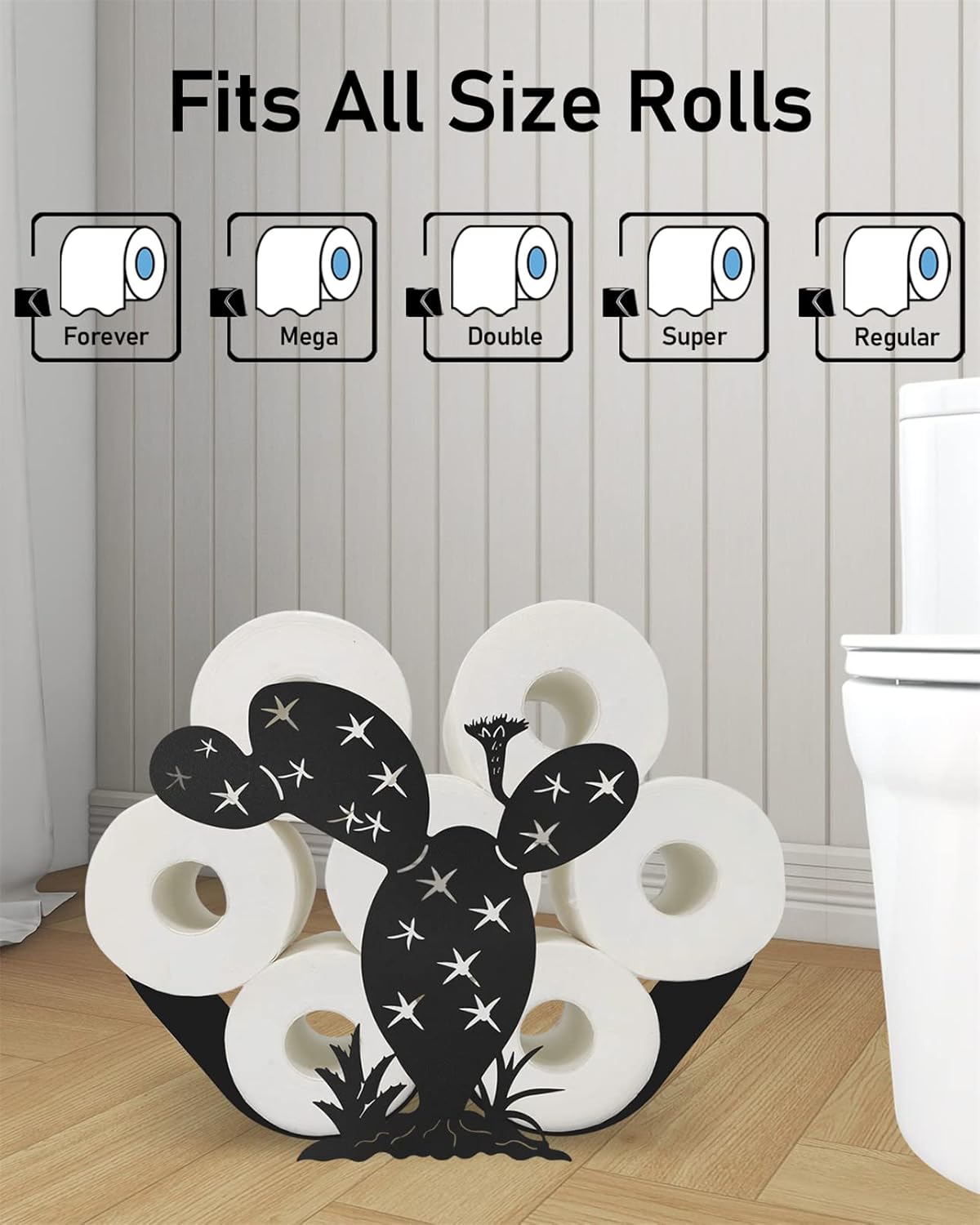 Gojoamoy Soporte de papel higiénico de cactus, decoración de metal, 8 rollos de almacenamiento de papel higiénico, cesta de pañuelos independiente,