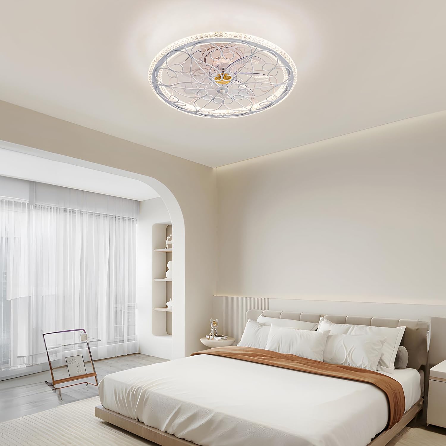 NORFOLK Ventiladores de techo de 20 pulgadas con luces y control remoto, ventilador de iluminación moderno de perfil bajo y montaje empotrado,