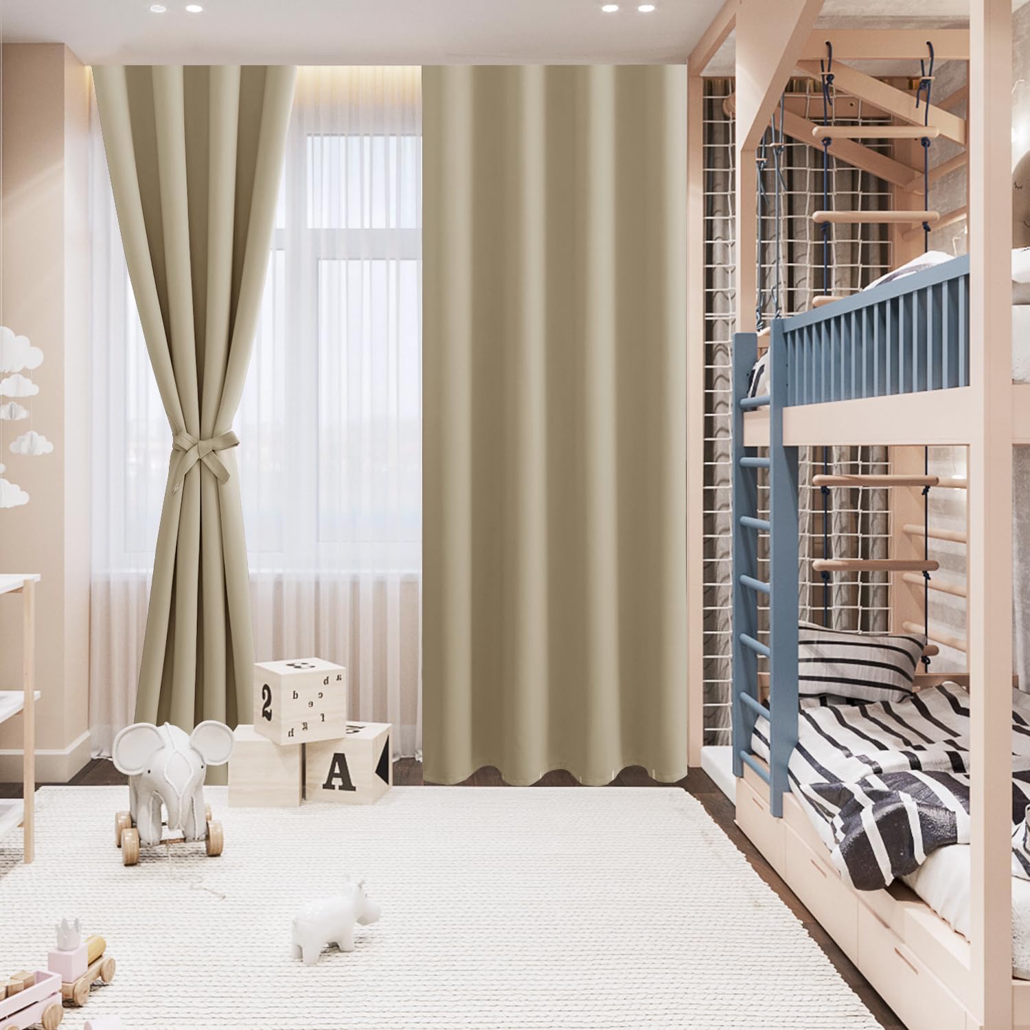 Hiasan Cortinas opacas para dormitorio, 60 x 63 pulgadas de largo, cortinas de ventana con aislamiento térmico y bloqueo de luz para sala de estar,