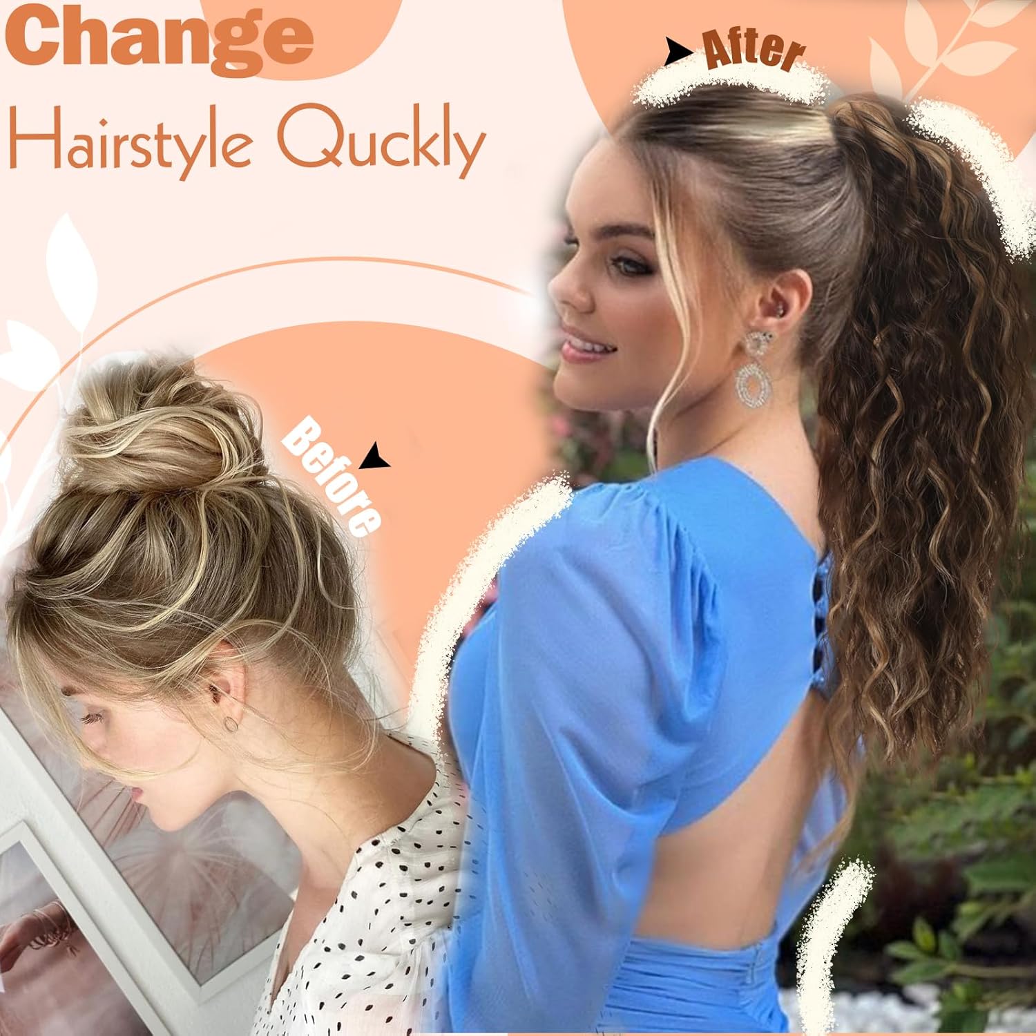 Matthia Extensión de cola de caballo con clip de garra de 18 pulgadas para mujer, extensiones de cola de caballo rizadas y onduladas, extensiones de