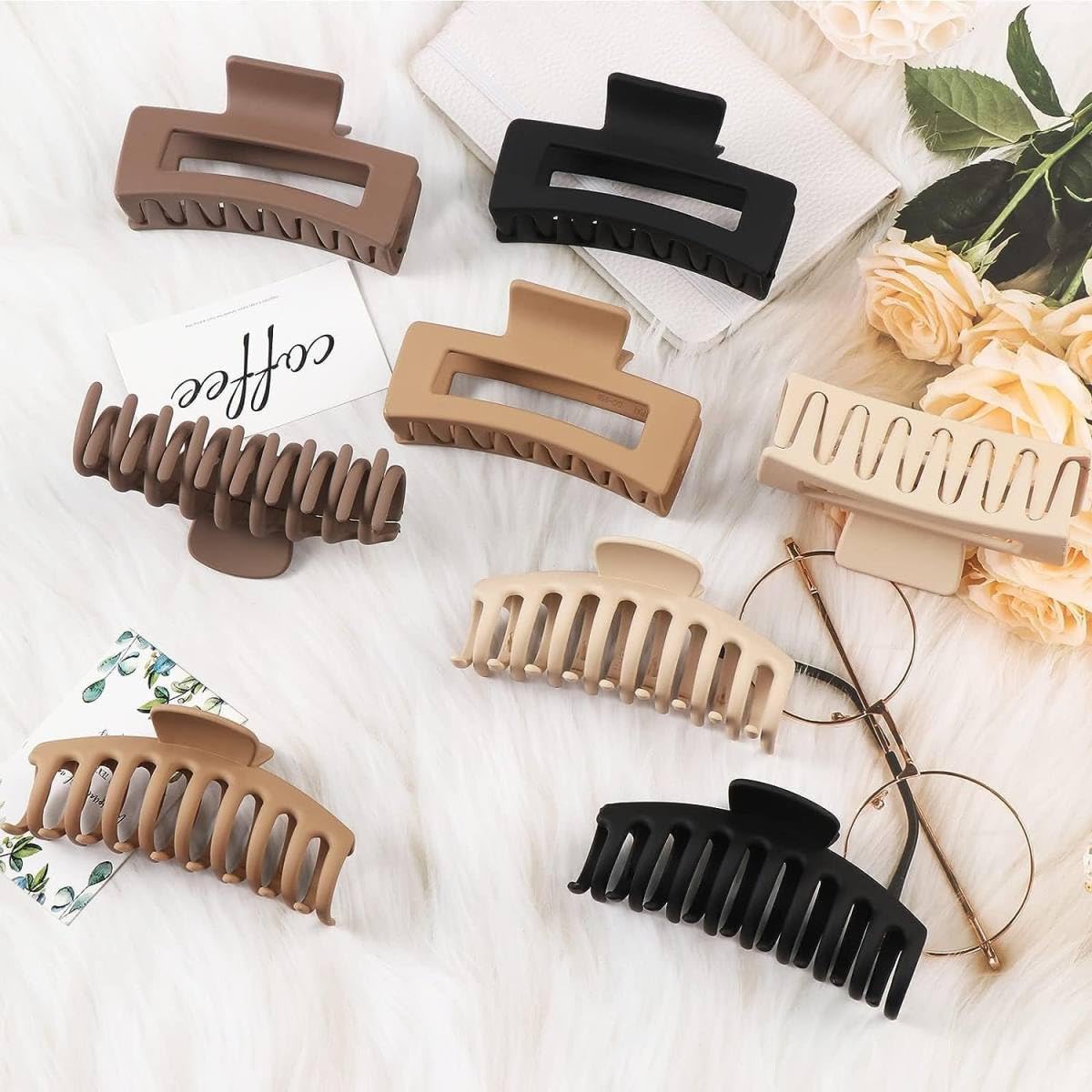 BELLA – 8 pinzas para el cabello para mujer, cabello largo y grueso, 4.3 pulgadas, pinzas de pelo grandes para niñas, antideslizantes, sujetan el