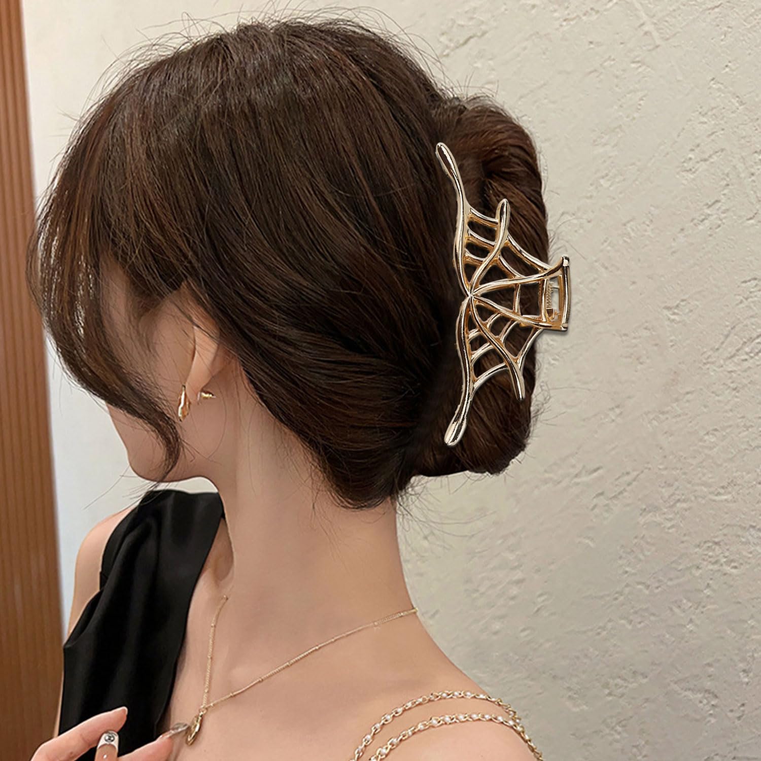 Pinzas de metal para el cabello de telaraña, pinzas de aleación para el cabello, 1 pinza de metal para cabello fino, punk y estilo Y2K (telaraña