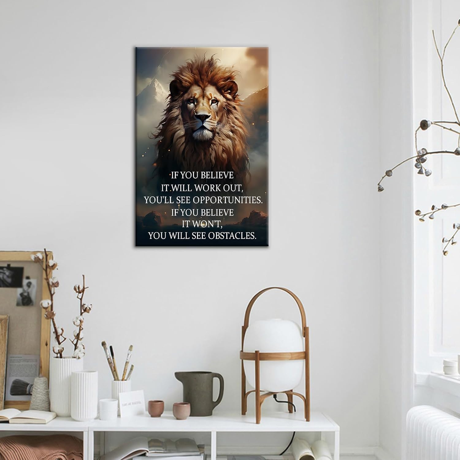 Lienzo decorativo para pared, diseño de león, con citas motivacionales, para la oficina, póster impreso con texto inspirador, pintura para el hogar,