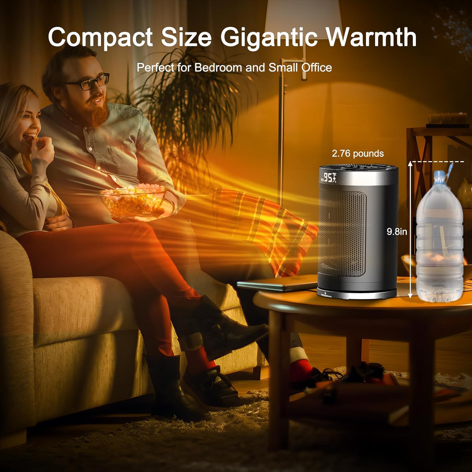 Calentador de espacio para uso en interiores, calentador portátil de cerámica PTC de 1500 W con termostato y control remoto, temporizador de 12