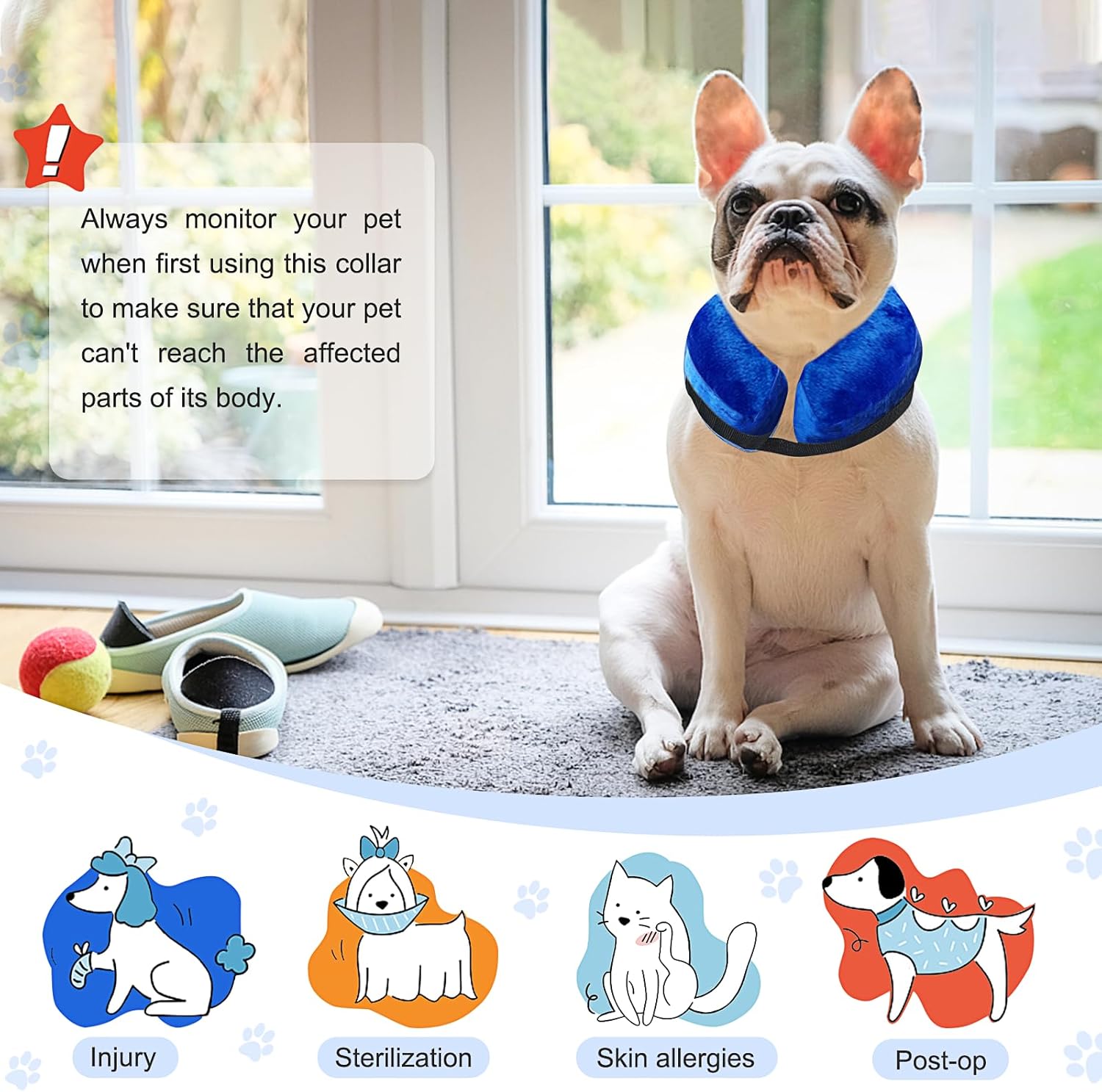 Collar inflable protector para perros y gatos, collar de cono alternativo después de la cirugía, collar de recuperación de mascotas para perros