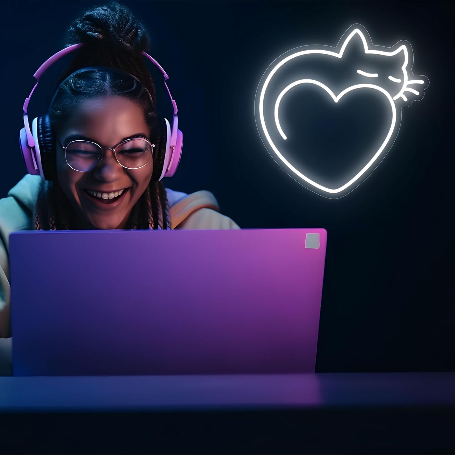 HAJAE Letrero de neón con diseño de gato para decoración de pared, luces LED de neón con diseño de gato de amor, decoración de fiesta, interruptor