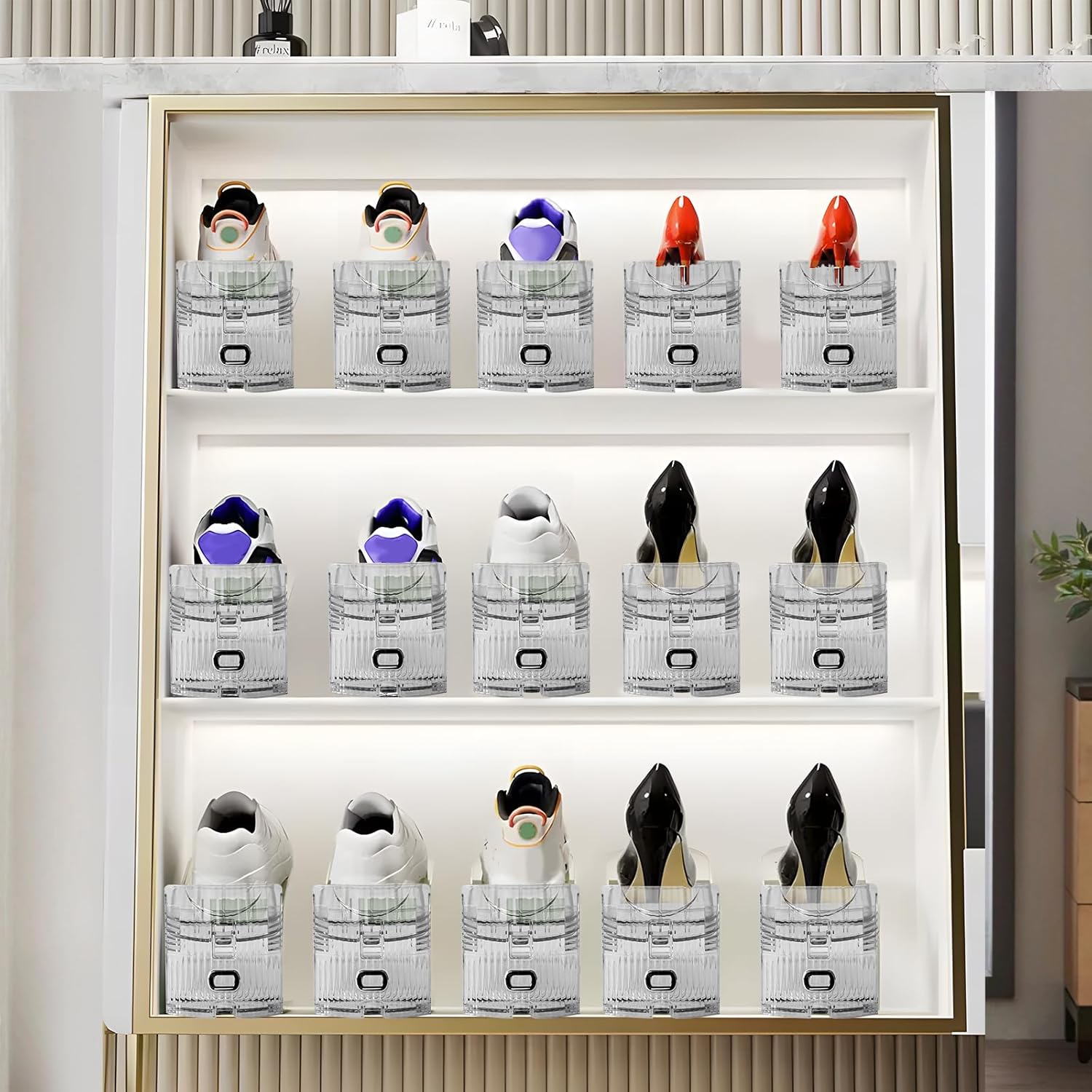 Organizador de ranuras ajustables para zapatos, paquete de 12 apiladores transparentes para zapatos, soporte para zapatos, ahorrador de espacio de
