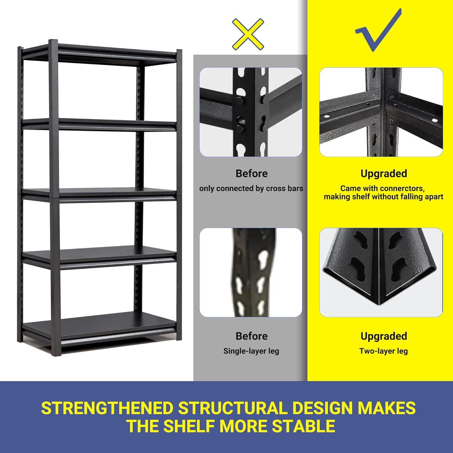 Estantería de metal ajustable de 5 niveles, estantes de almacenamiento resistentes, organizador comercial para garaje, sótano, cocina, despensa,