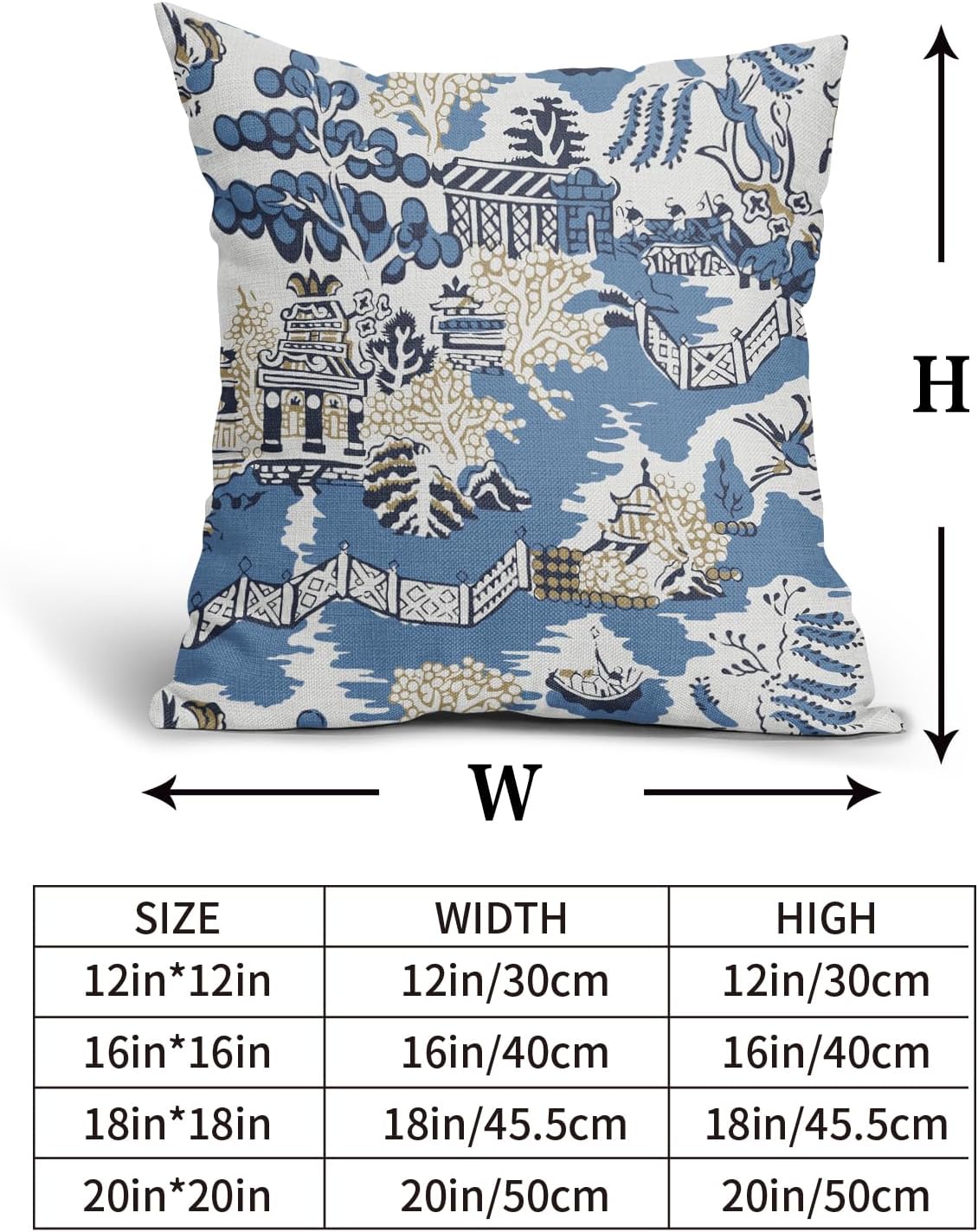 Granbey Chinoiserie – Juego de 2 fundas de almohada elegantes asiáticas escénicas de 18 x 18 pulgadas, pagoda azul marino y blanco, fundas de