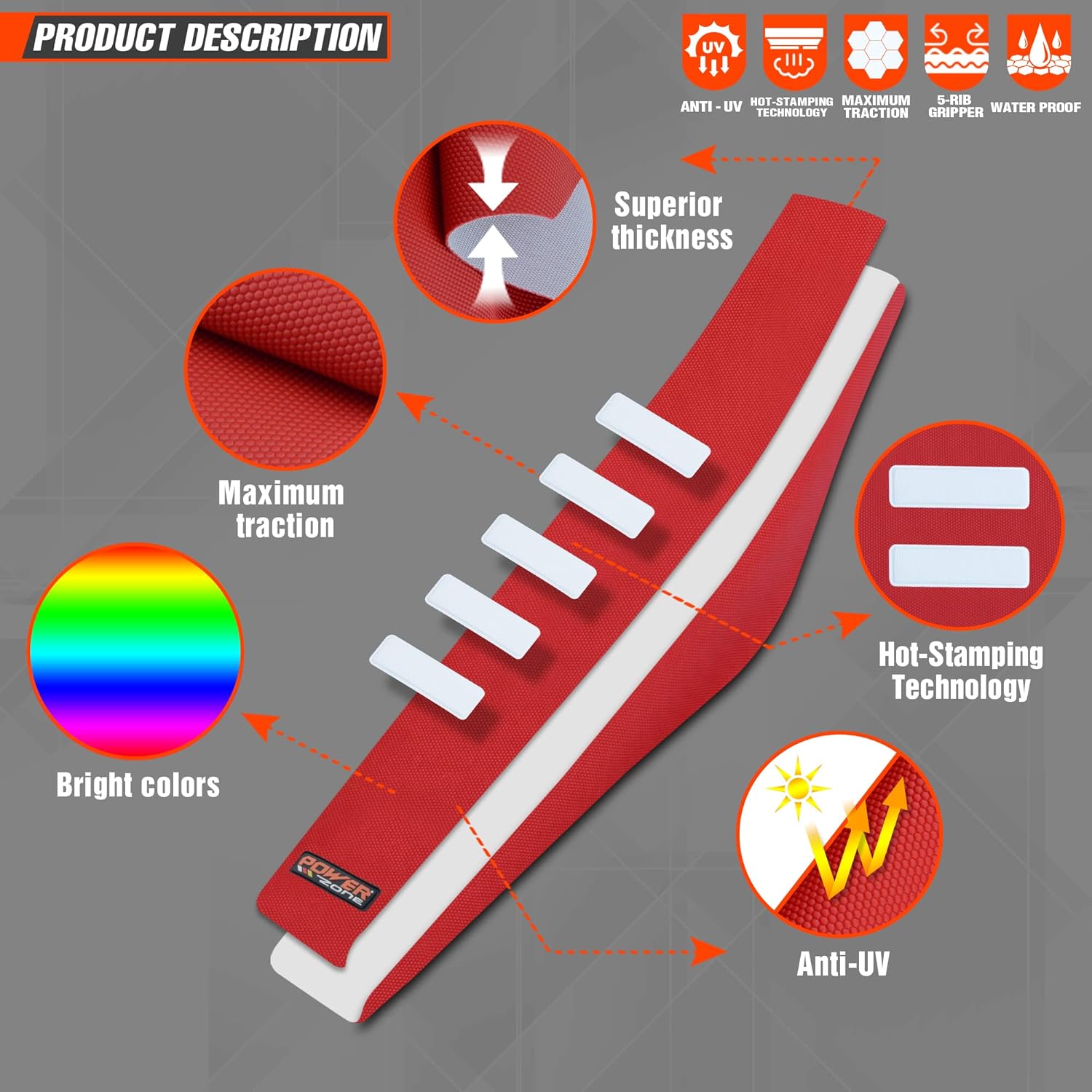 Funda universal para asiento de motocross, agarre suave, antideslizante, color blanco a rayas, para motocicleta, color rojo