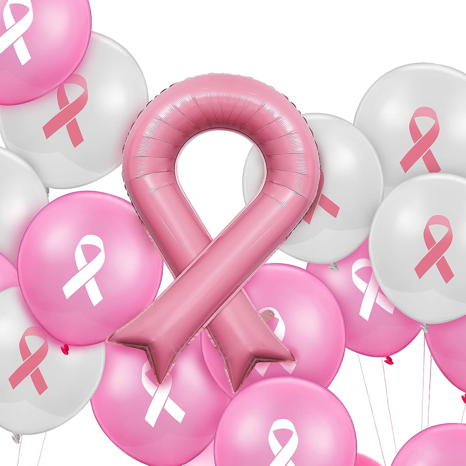 40 globos de cinta rosa sobre el cáncer de mama, globos de concienciación sobre el cáncer de mama, globo rosa sobre el cáncer de mama, globo de