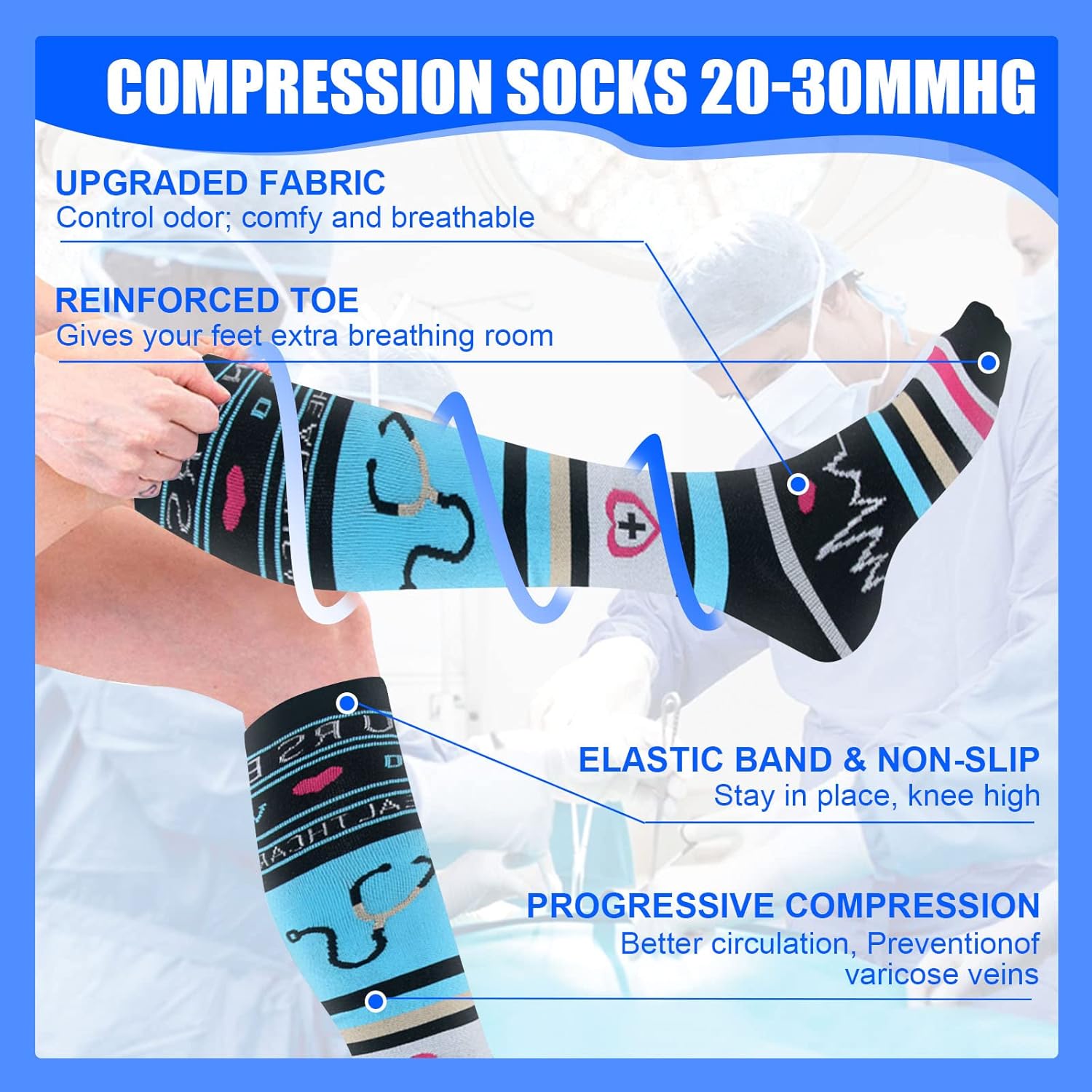 HLTPRO – Calcetines de compresión para mujeres u hombres, 6 pares de calcetines de compresión de 20 a 30 mmHg para médicos o enfermeros o para correr