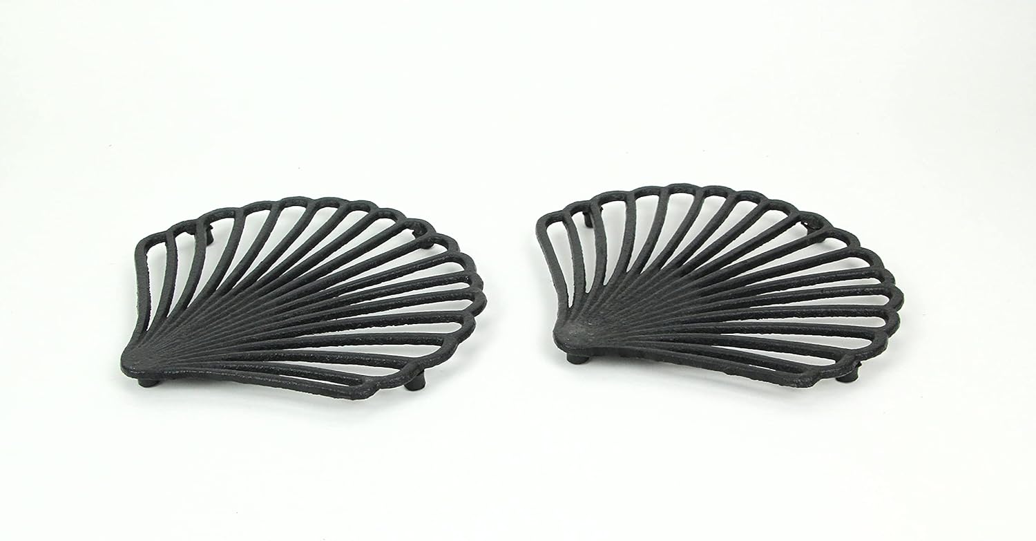 Juego de 2 salvamanteles de conchas marinas, de hierro fundido, negro, accesorios de cocina, decoración del hogar