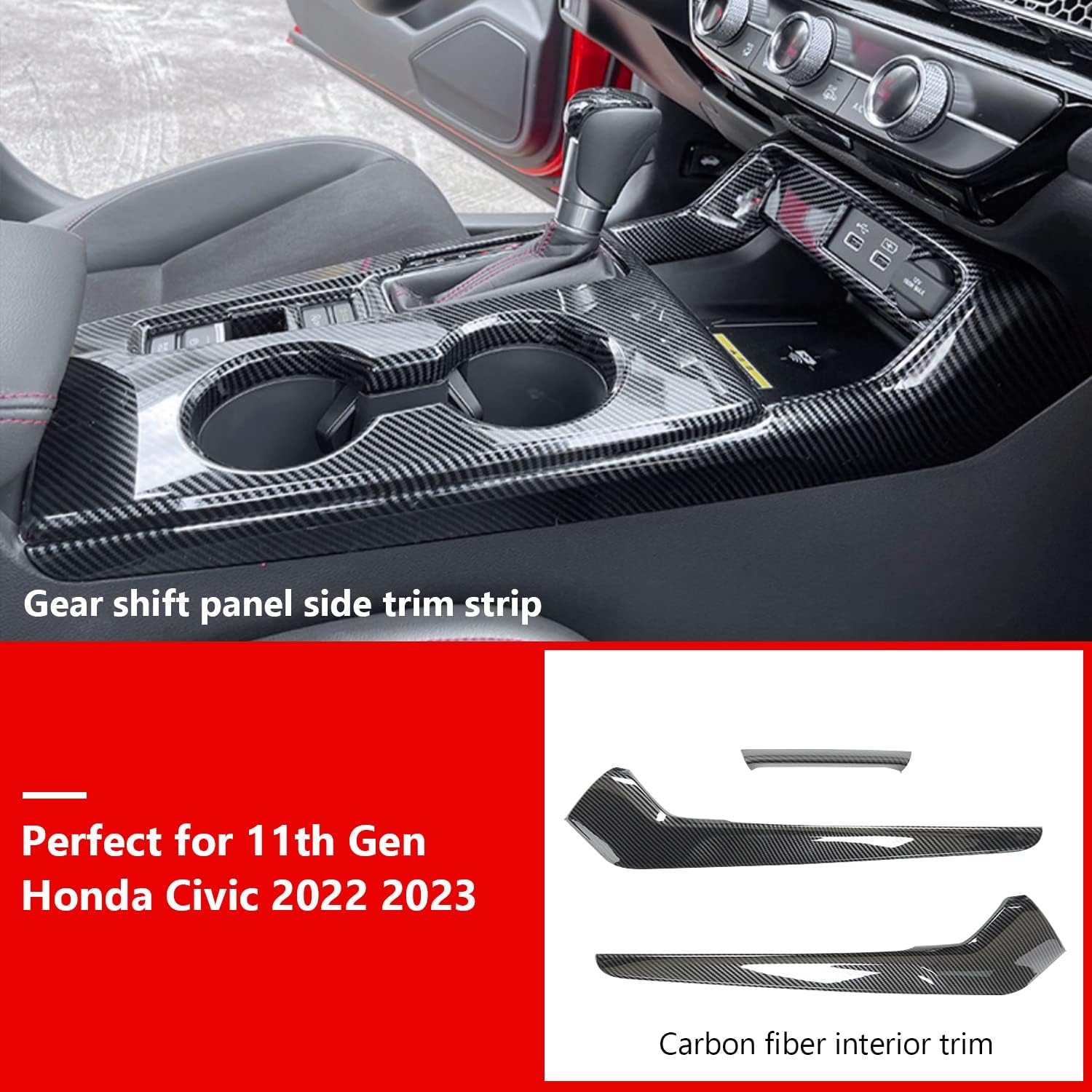 Para Honda Civic de 11 generación 2022 2023 – Panel de cambio de marchas tiras laterales para reposabrazos, consolas centrales, decoración interior,