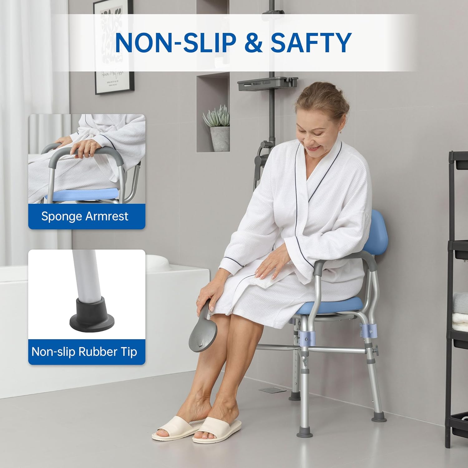 Silla de ducha acolchada de 500 libras, silla de baño resistente con respaldo, asiento de ducha médico para personas mayores, discapacitados y